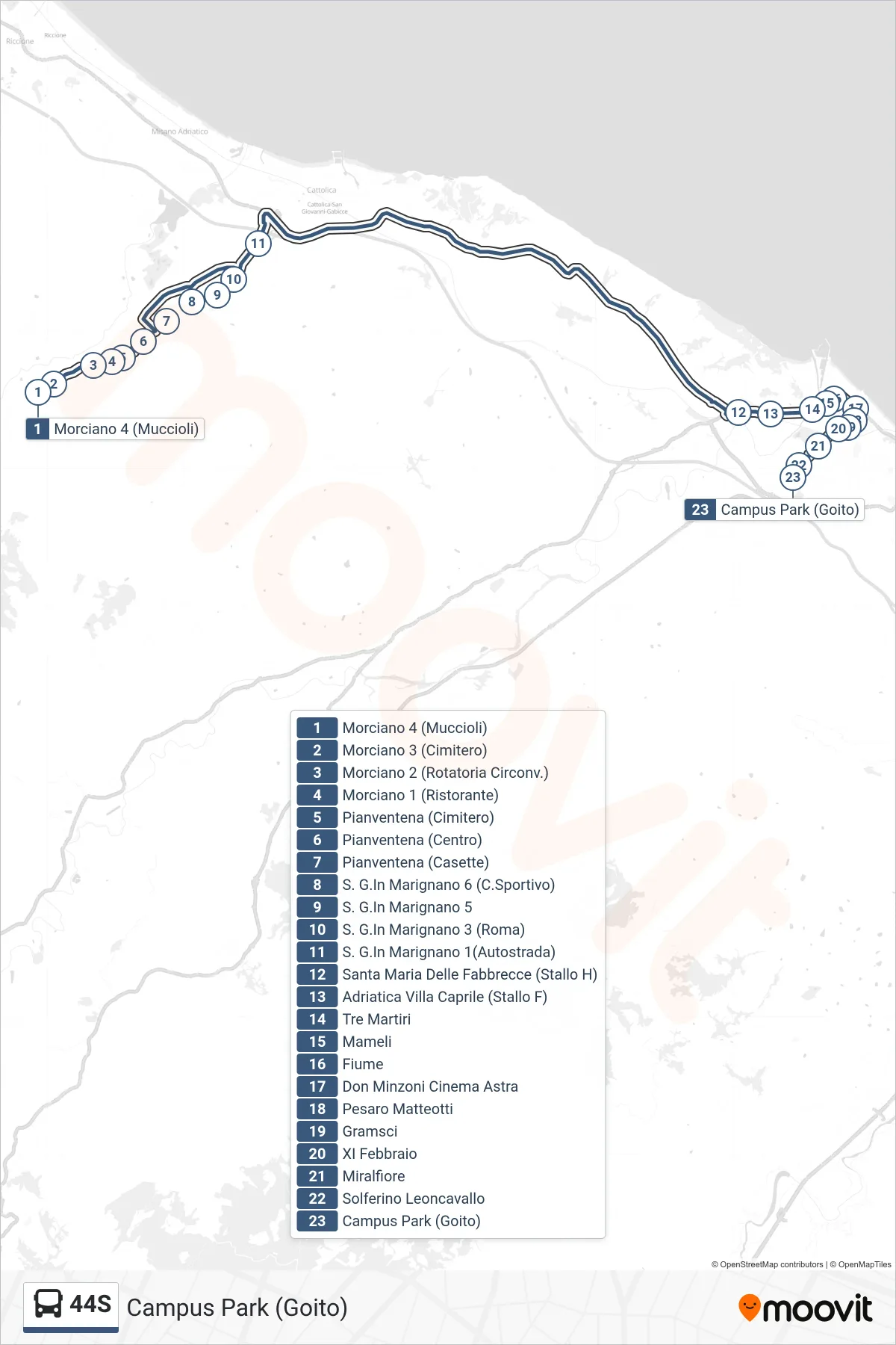 Linea 44S bus (Campus Park (Goito)) - Percorsi e fermate sulla mappa