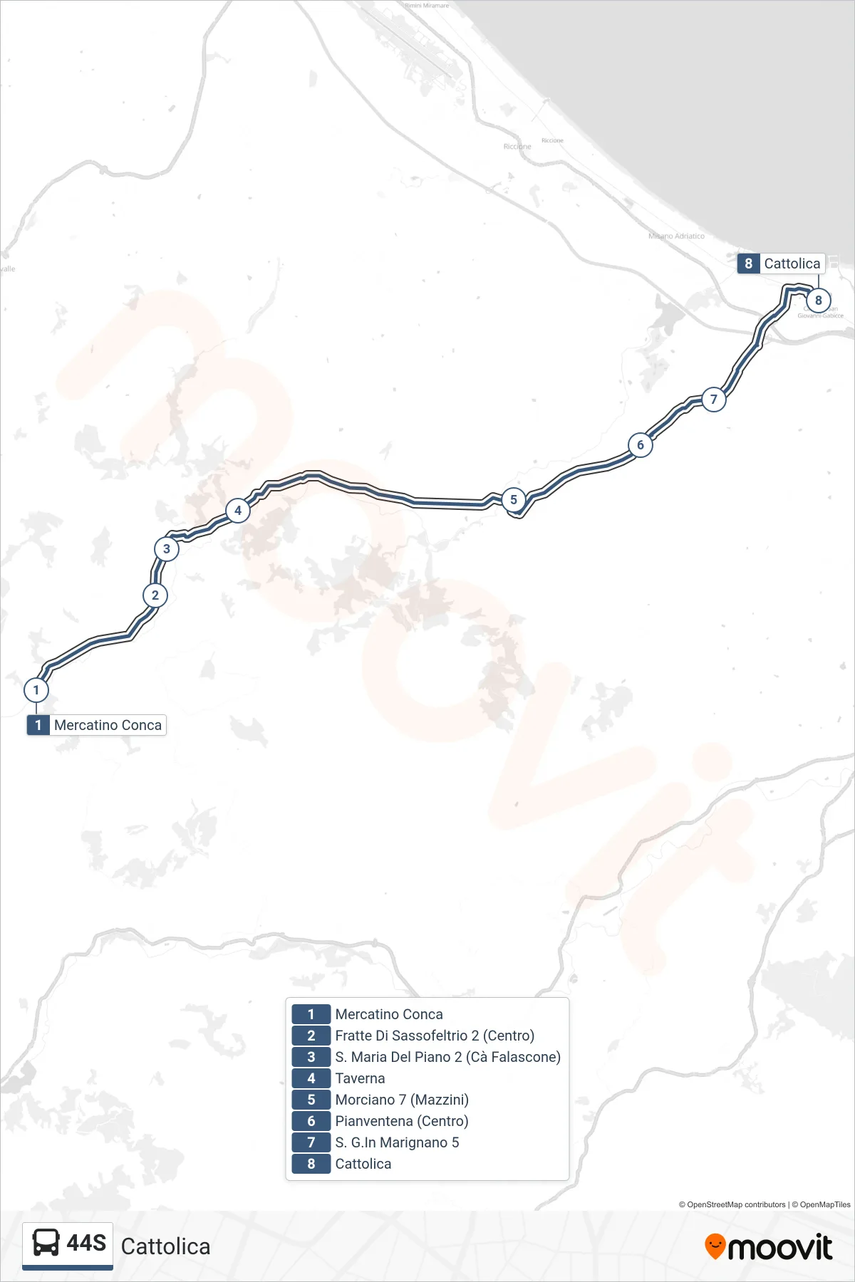 Linea 44S bus (Cattolica) - Percorsi e fermate sulla mappa