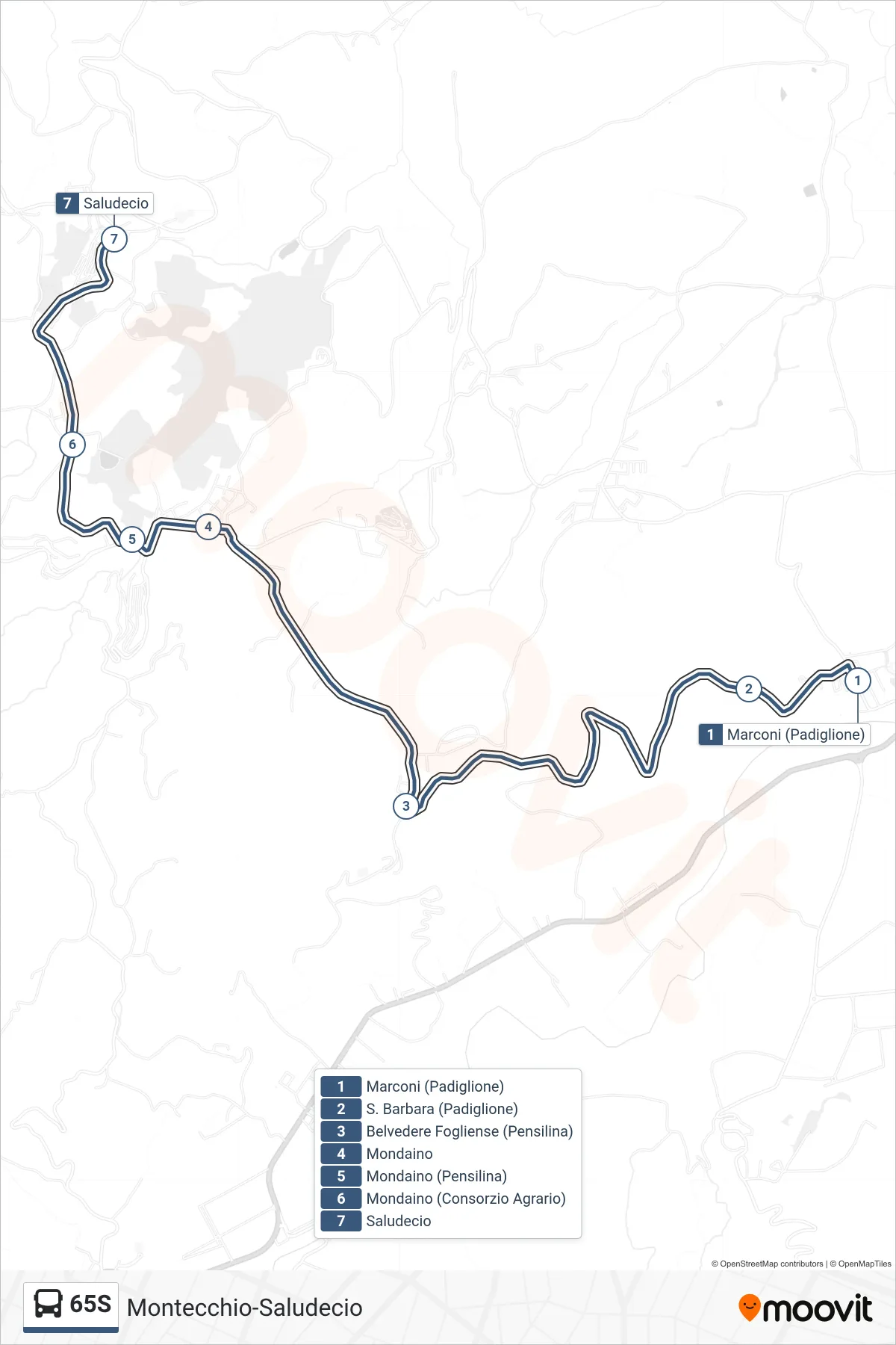 Linea 65S bus (Saludecio) - Percorsi e fermate sulla mappa