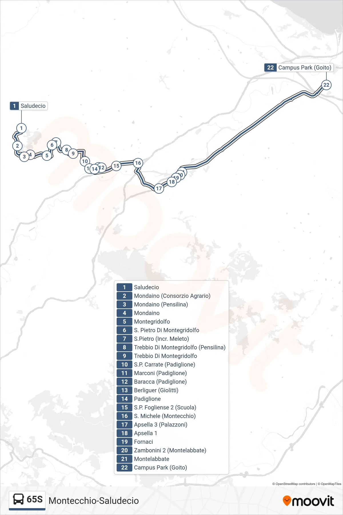 Linea 65S bus (Campus Park (Goito)) - Percorsi e fermate sulla mappa