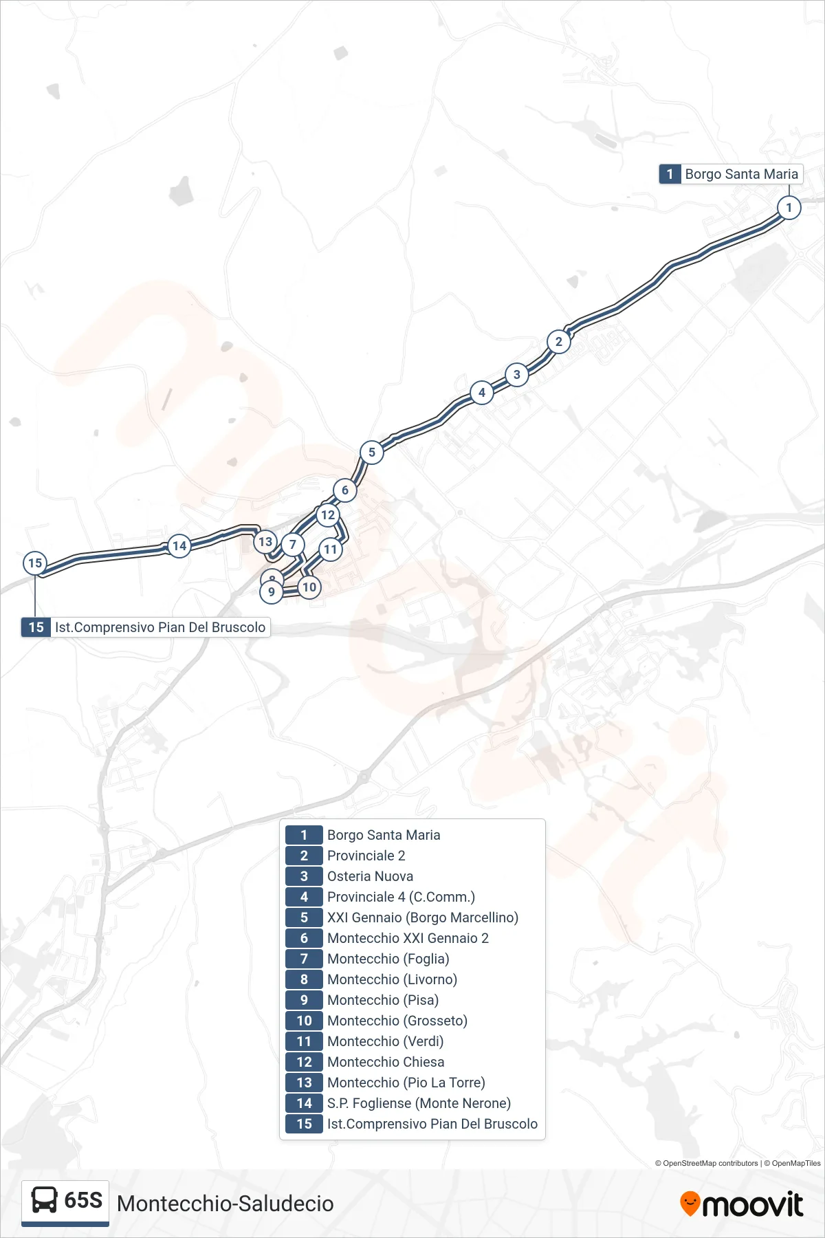Linea 65S bus (Ist.Comprensivo Pian Del Bruscolo) - Percorsi e fermate sulla mappa