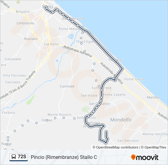 Percorso linea bus 72S