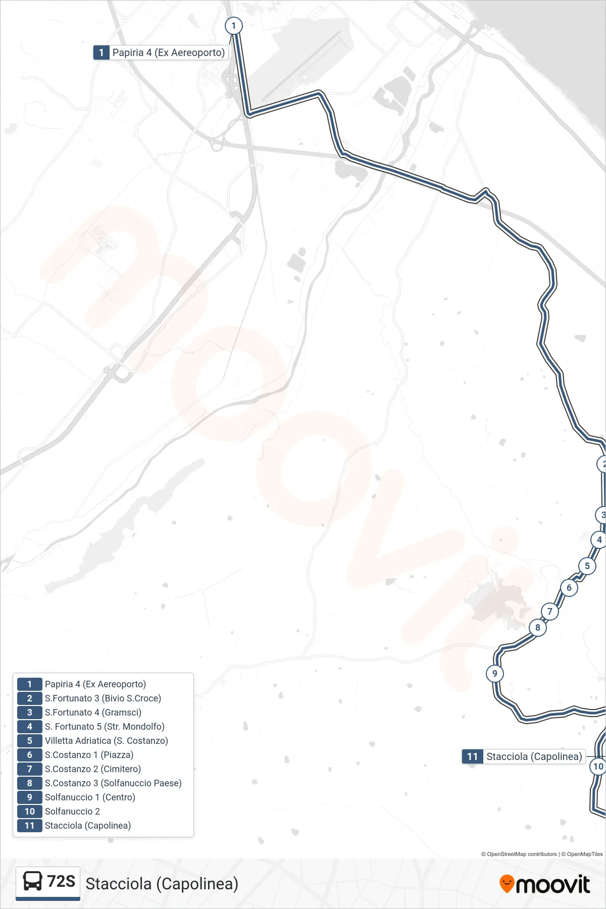 Linea 72S  bus (Stacciola (Capolinea)) - Percorsi e fermate sulla mappa