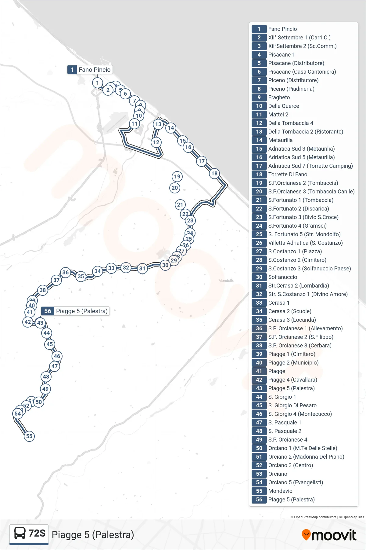 Linea 72S bus (Piagge 5 (Palestra)) - Percorsi e fermate sulla mappa