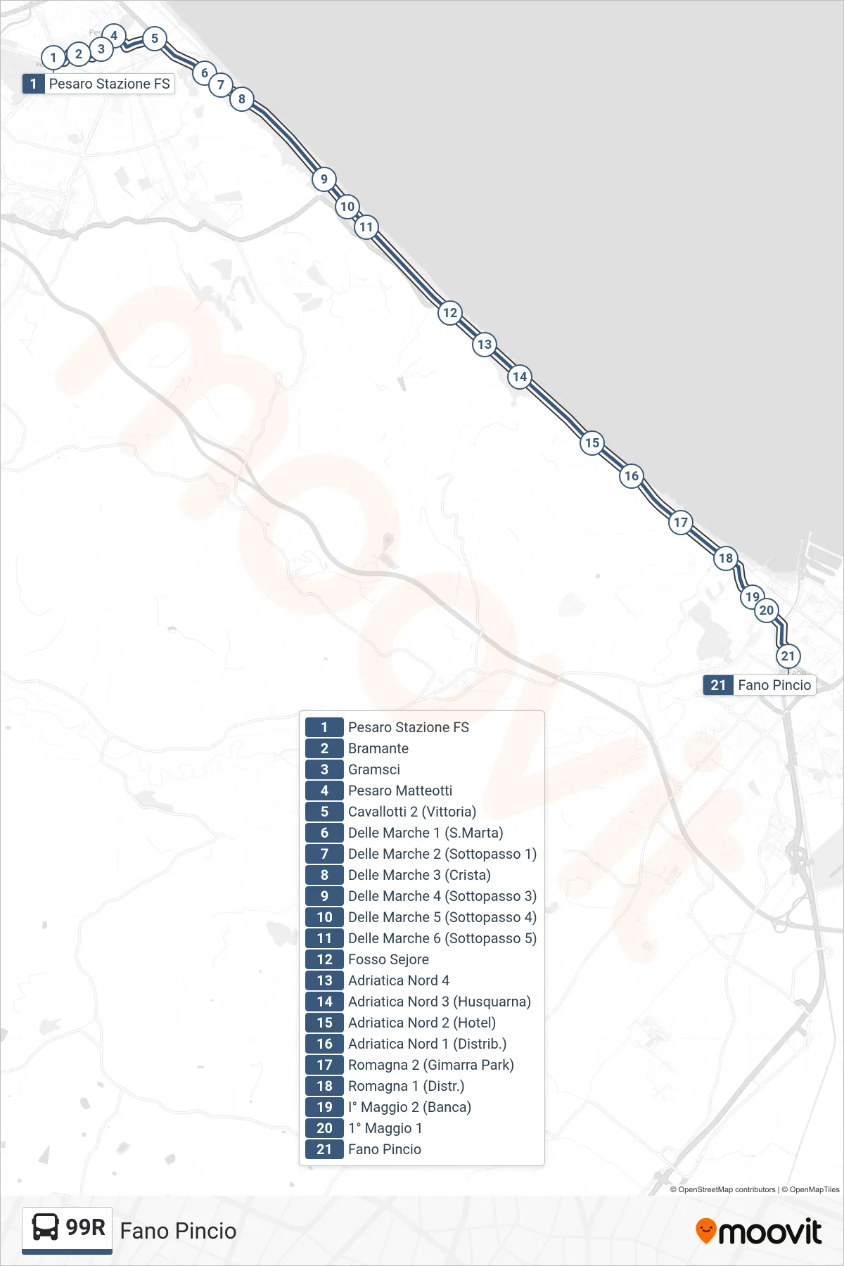 Linea 99R bus (Fano Pincio) - Percorsi e fermate sulla mappa