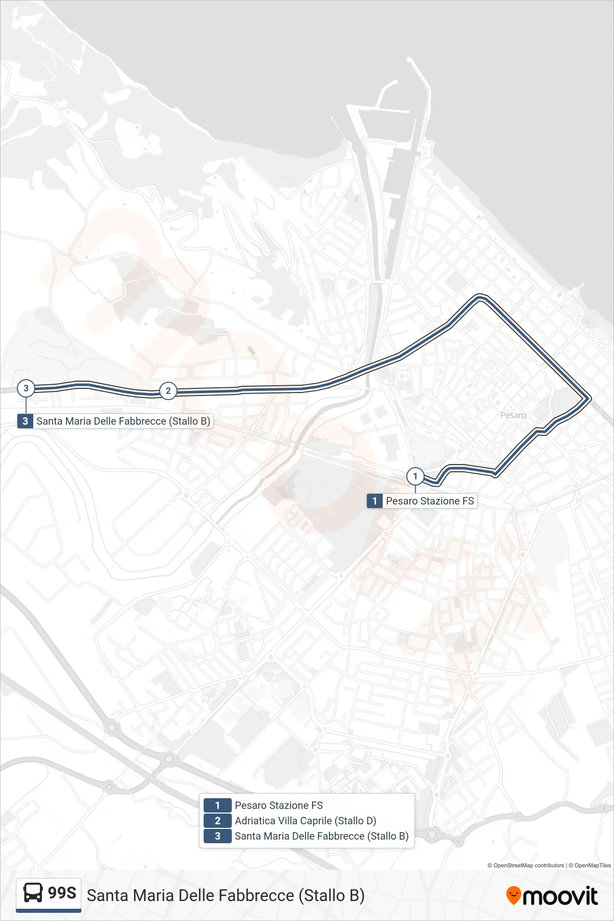 Linea 99S bus (Santa Maria Delle Fabbrecce (Stallo B)) - Percorsi e fermate sulla mappa