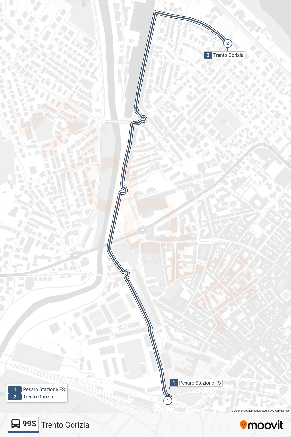 Linea 99S  bus (Trento Gorizia) - Percorsi e fermate sulla mappa