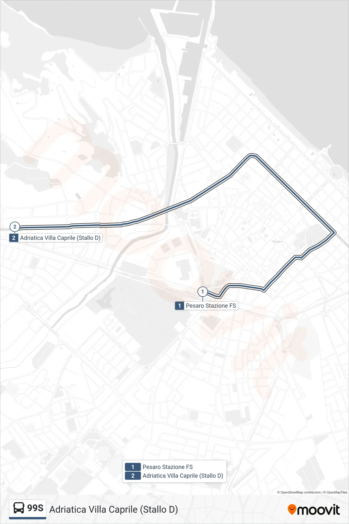 Linea 99S  bus (Adriatica Villa Caprile (Stallo D)) - Percorsi e fermate sulla mappa