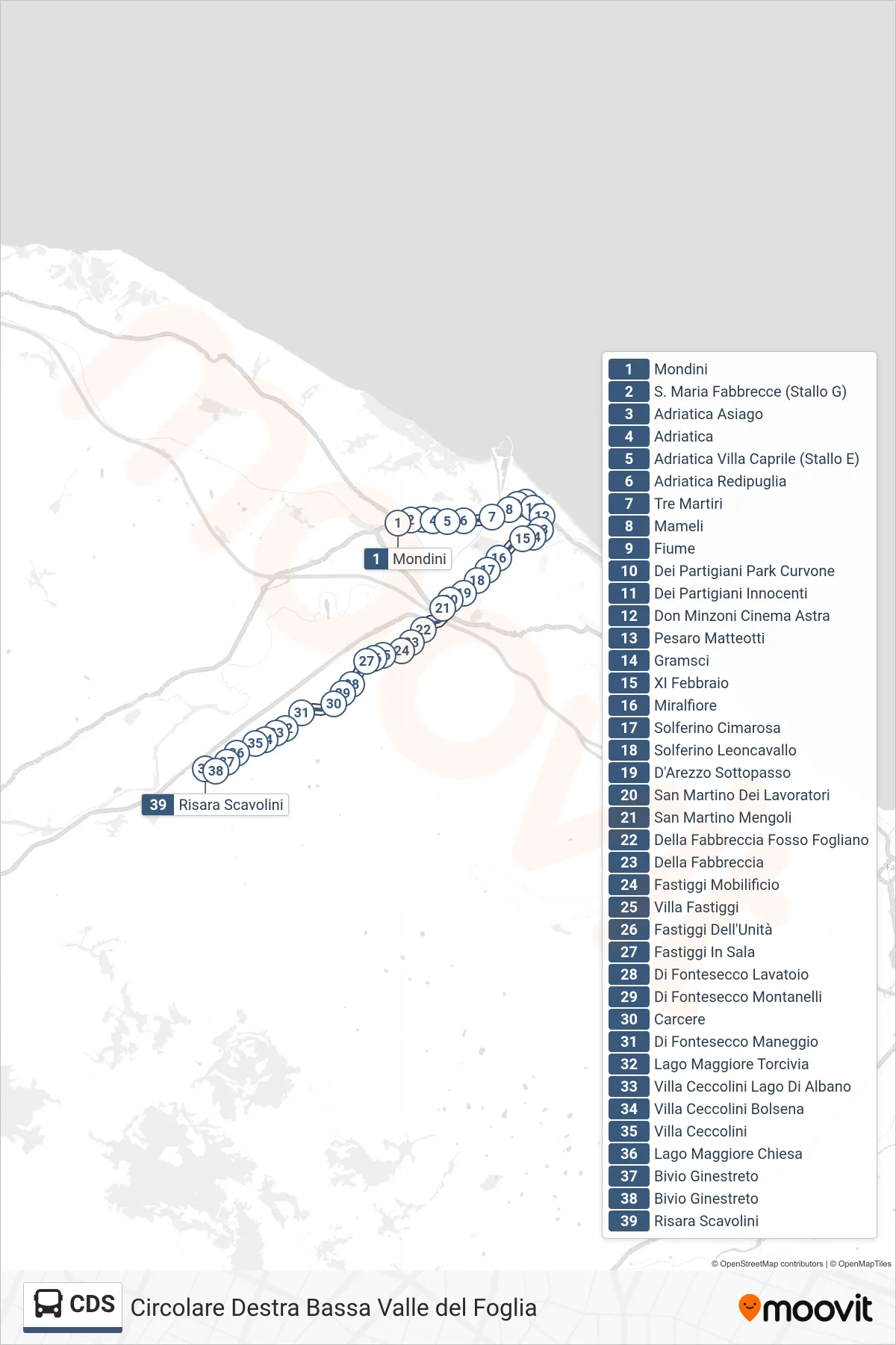Linea CDS bus (Risara Scavolini) - Percorsi e fermate sulla mappa