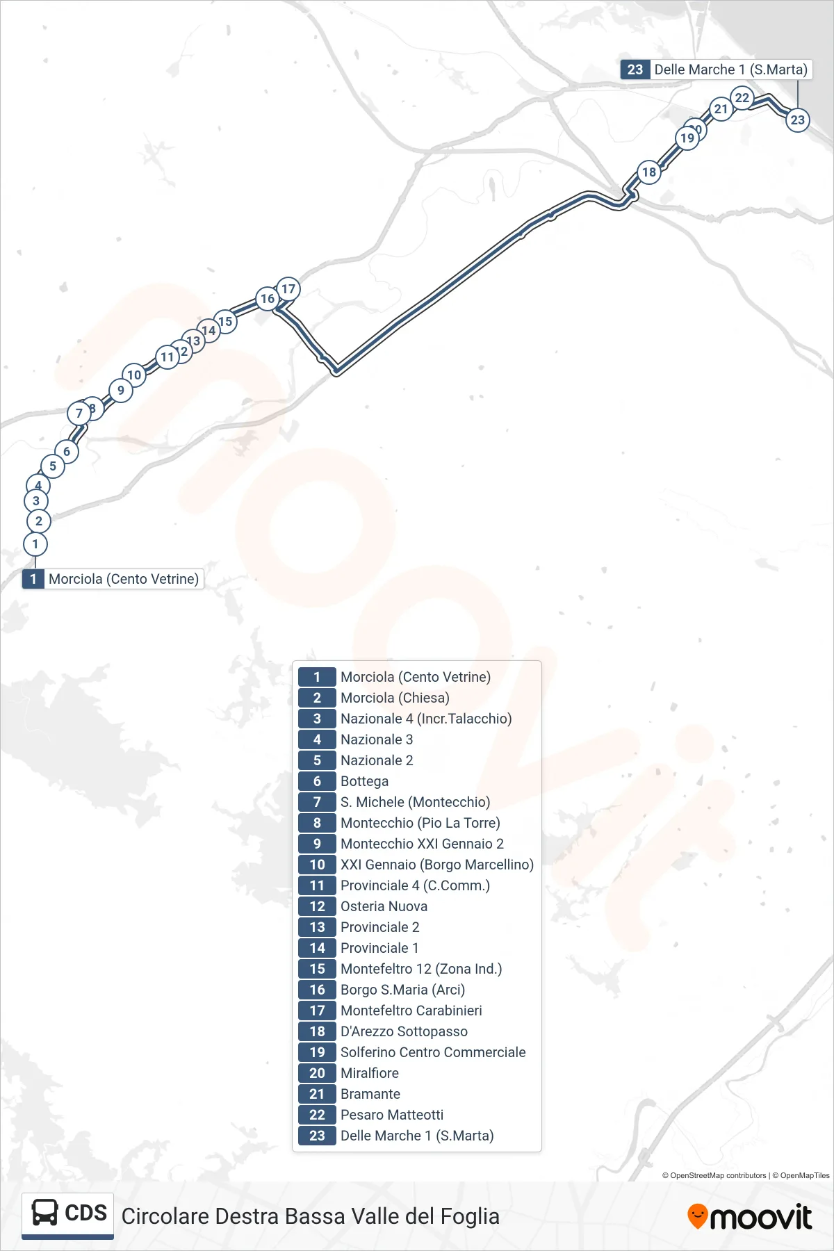 Linea CDS  bus (Delle Marche 1 (S.Marta)) - Percorsi e fermate sulla mappa