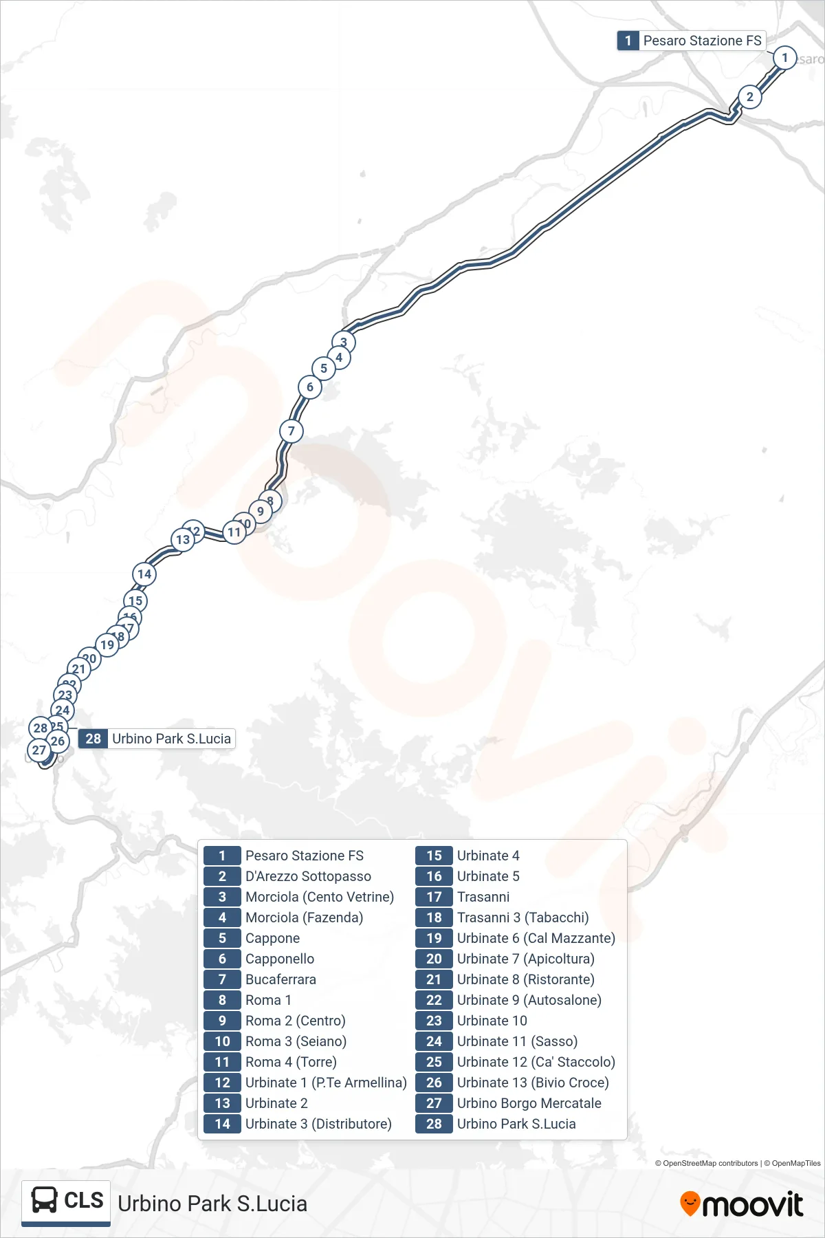 Linea CLS bus (Urbino Park S.Lucia) - Percorsi e fermate sulla mappa