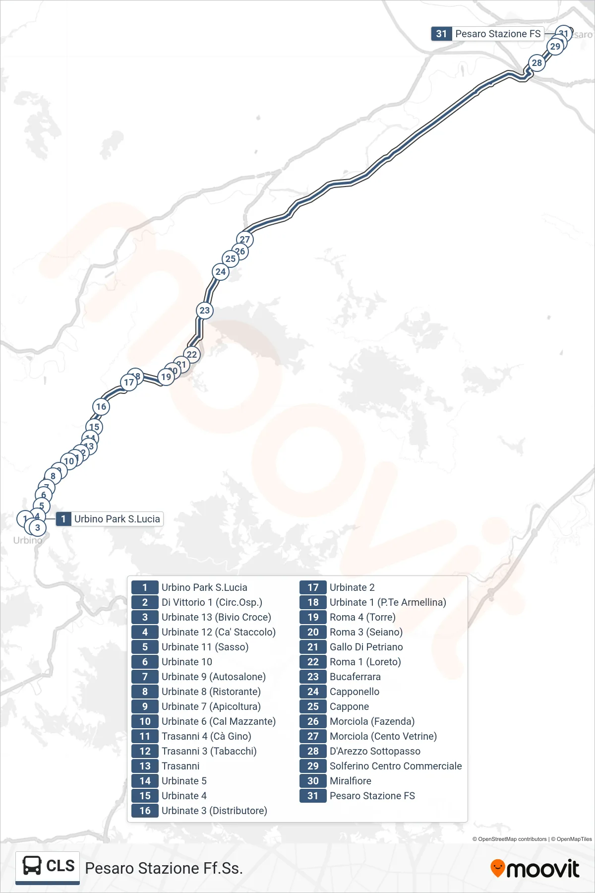 Linea CLS  bus (Pesaro Stazione Ff.Ss.) - Percorsi e fermate sulla mappa