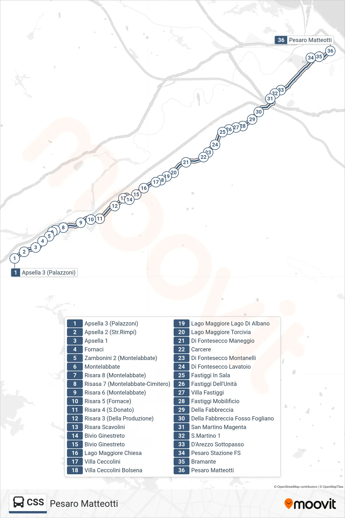 Linea CSS bus (Pesaro Matteotti) - Percorsi e fermate sulla mappa
