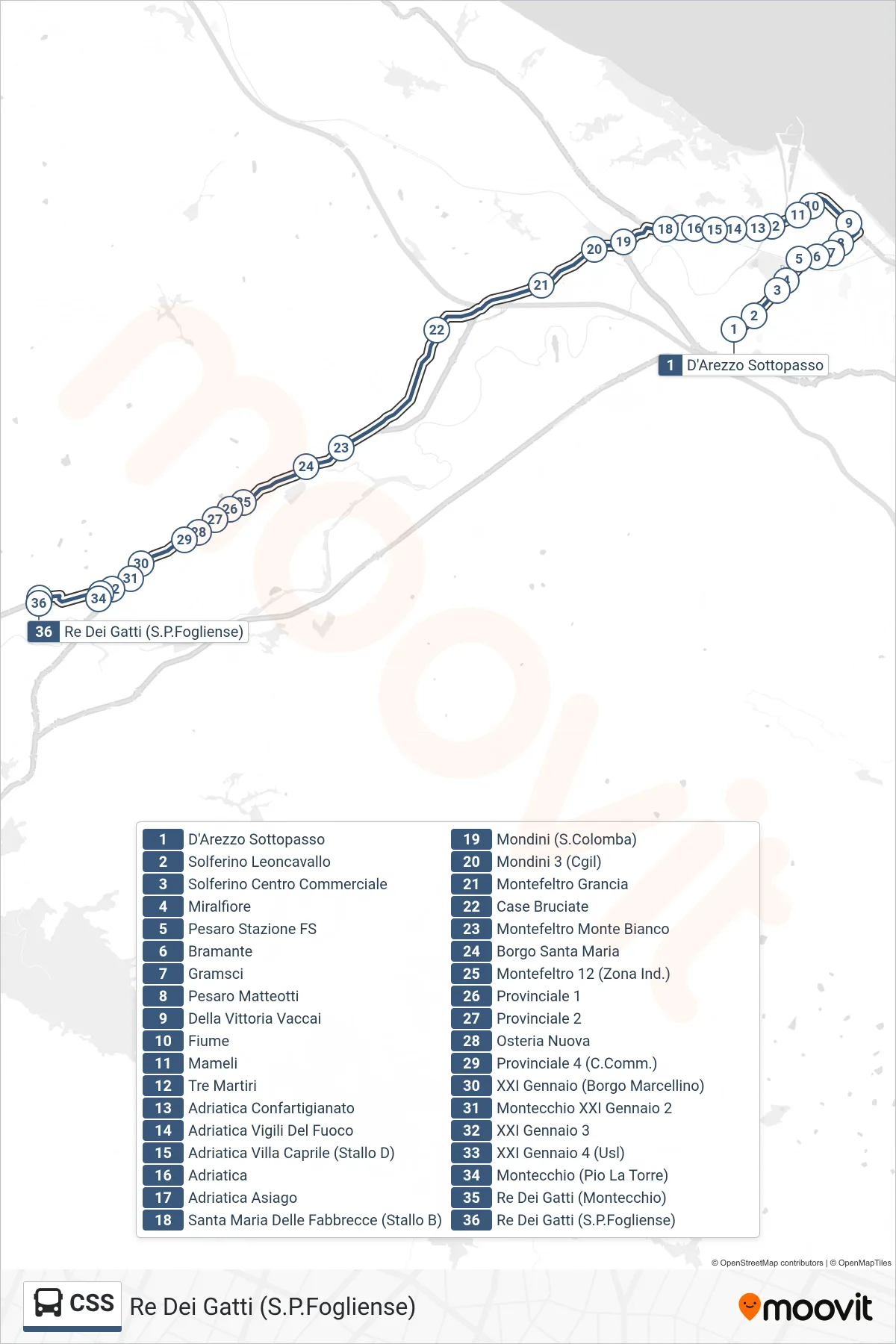 Linea CSS bus (Re Dei Gatti (S.P.Fogliense)) - Percorsi e fermate sulla mappa