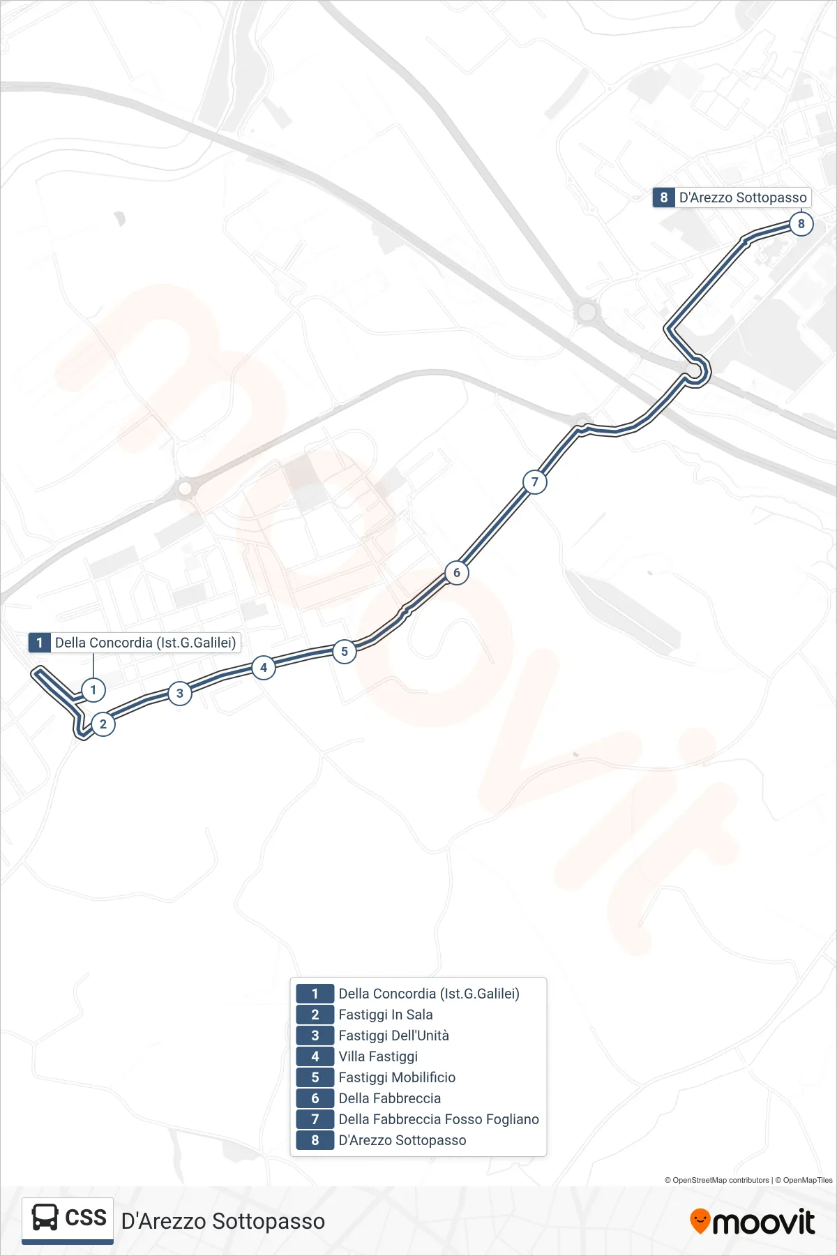 Linea CSS bus (D'Arezzo Sottopasso) - Percorsi e fermate sulla mappa
