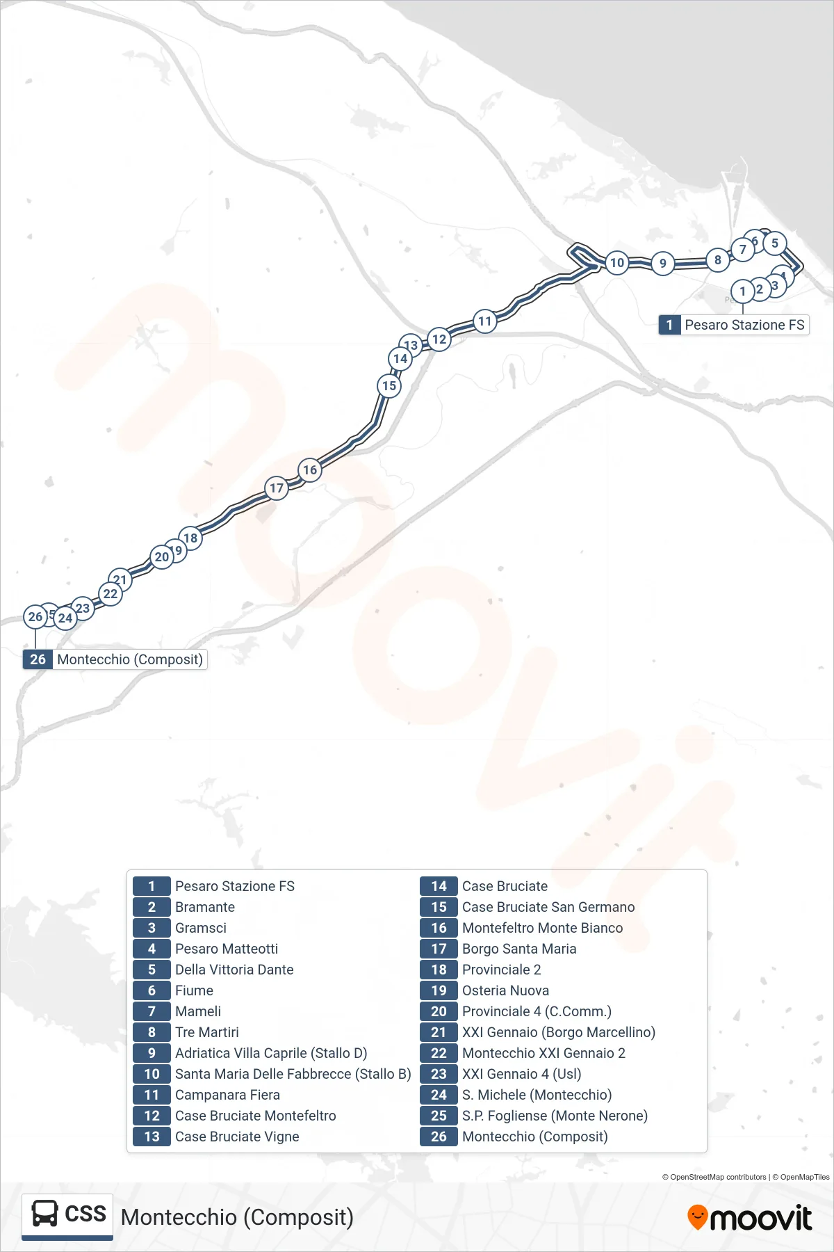 Linea CSS  bus (Montecchio (Composit)) - Percorsi e fermate sulla mappa