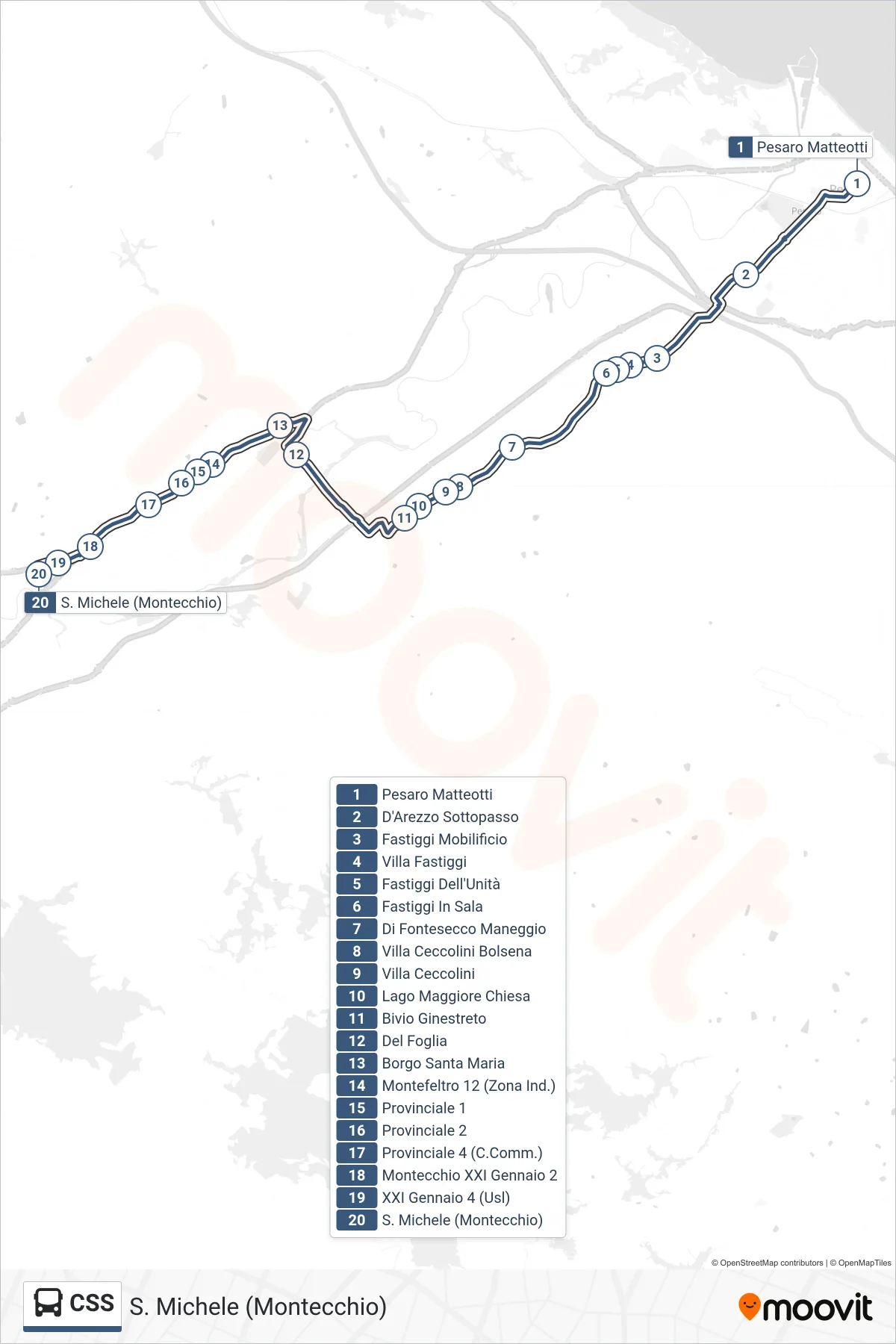 Linea CSS bus (S. Michele (Montecchio)) - Percorsi e fermate sulla mappa