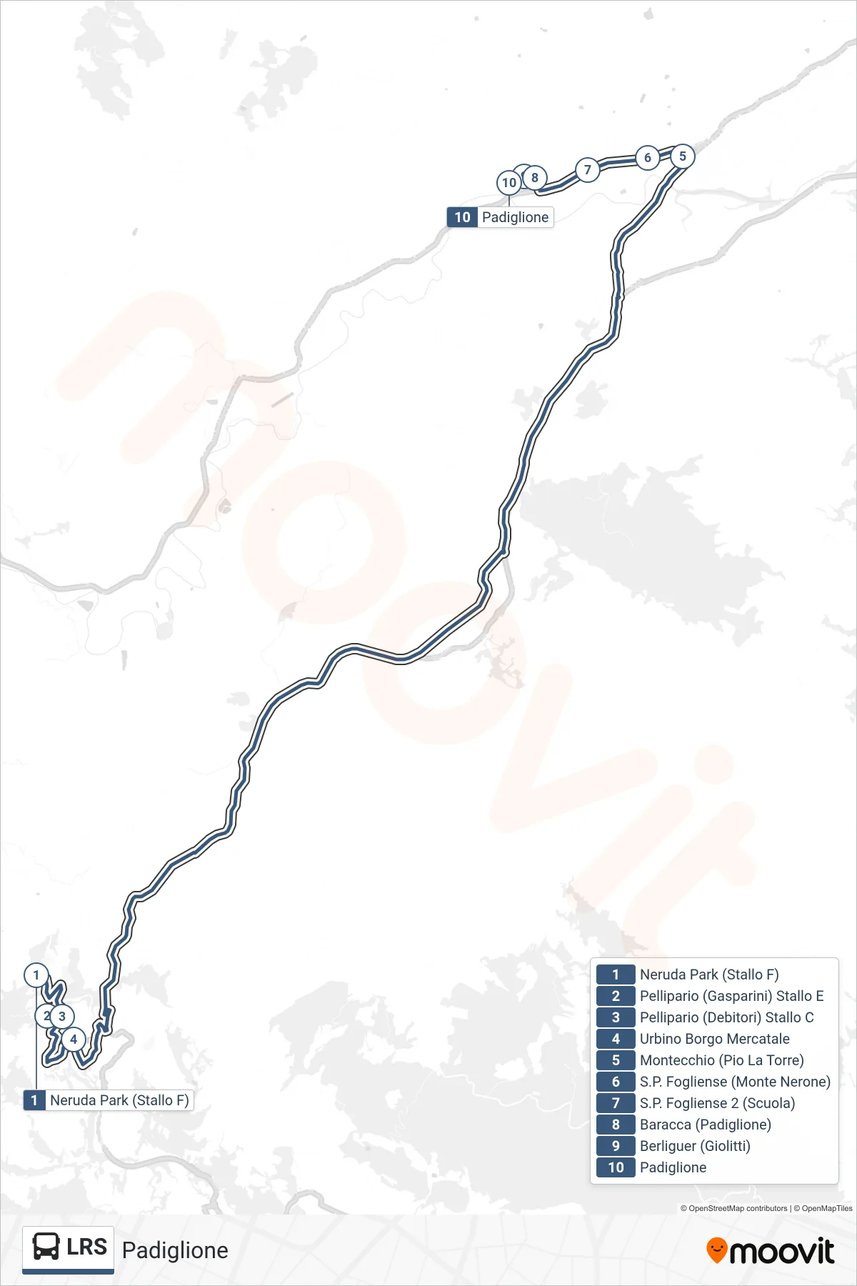 Linea LRS  bus (Padiglione) - Percorsi e fermate sulla mappa