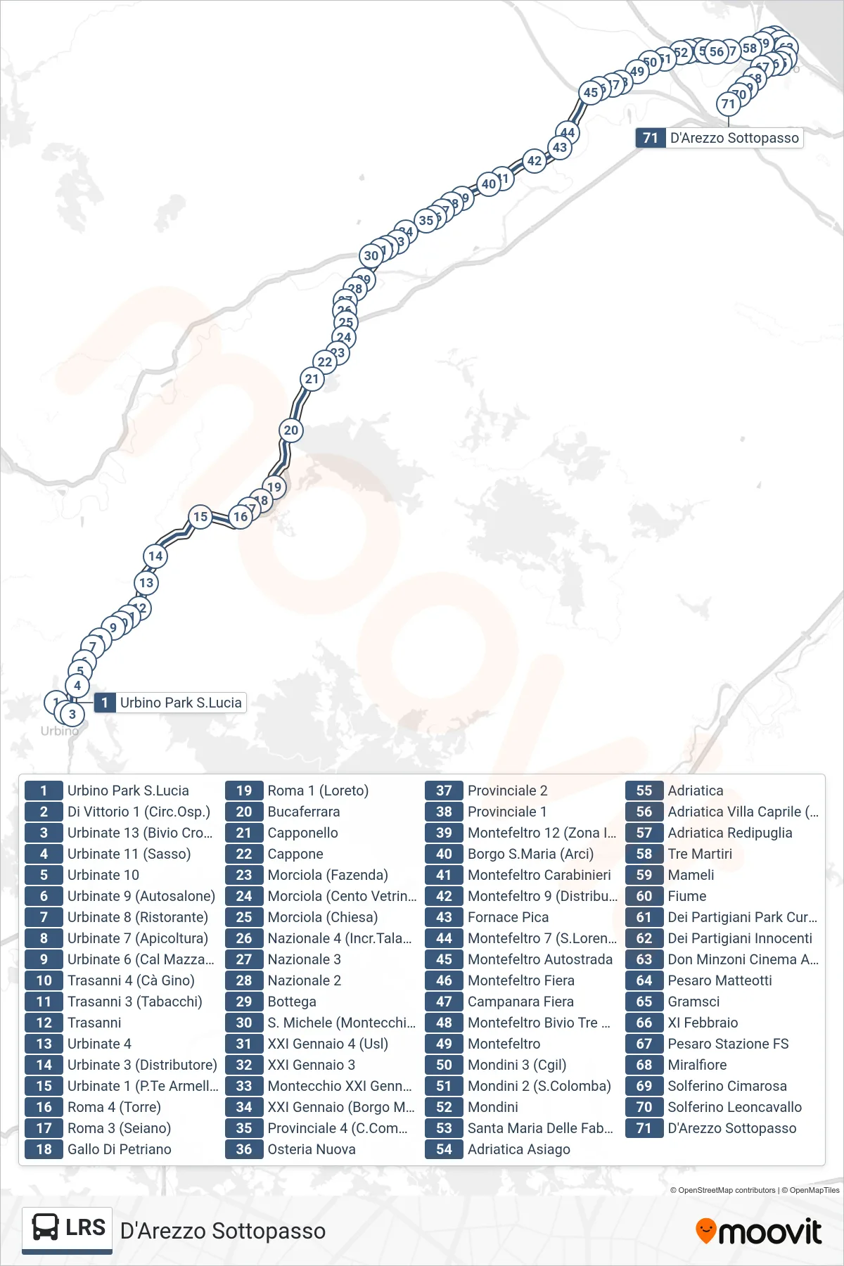 Linea LRS  bus (D'Arezzo Sottopasso) - Percorsi e fermate sulla mappa