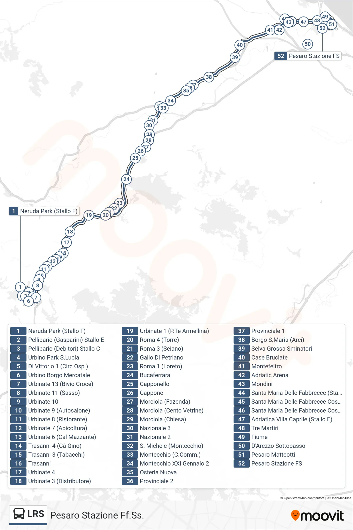Linea LRS bus (Pesaro Stazione Ff.Ss.) - Percorsi e fermate sulla mappa