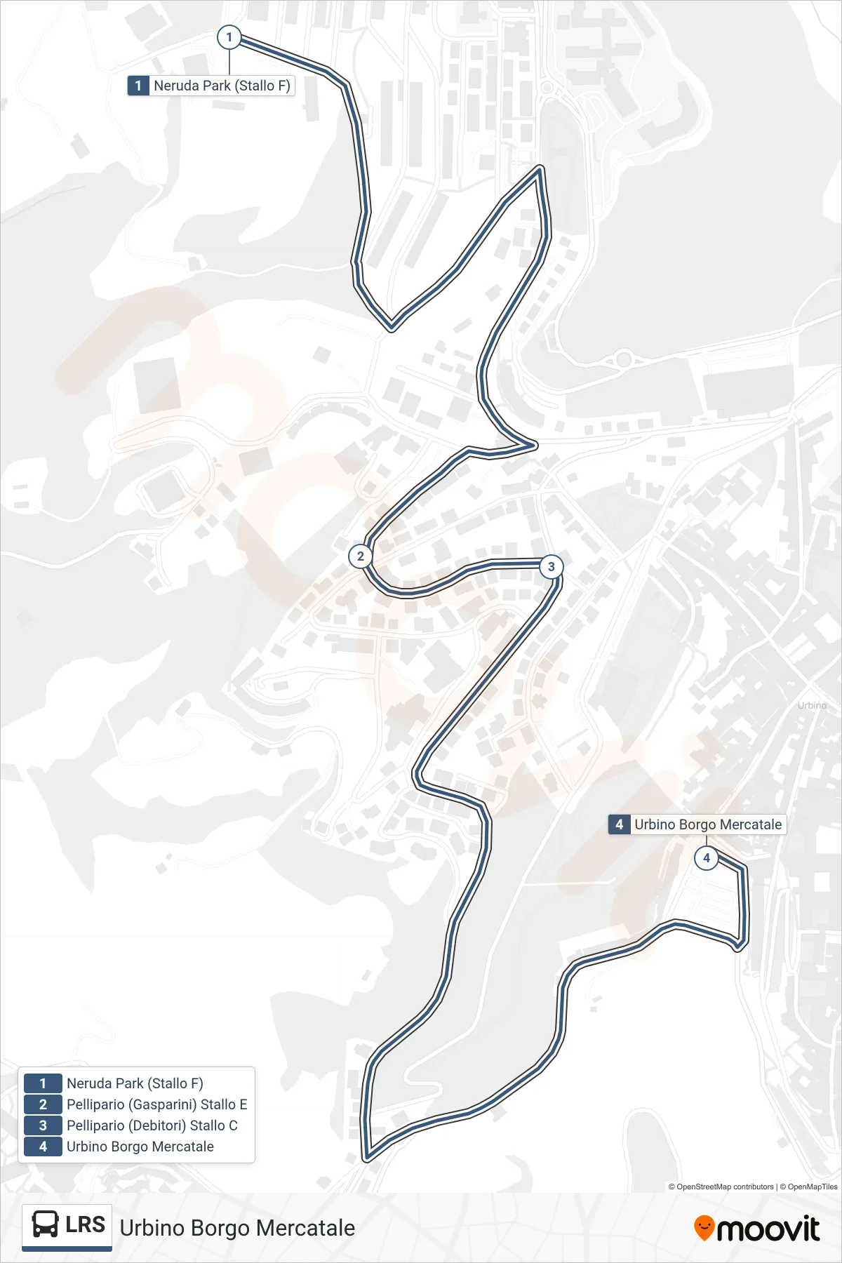 Linea LRS  bus (Urbino Borgo Mercatale) - Percorsi e fermate sulla mappa