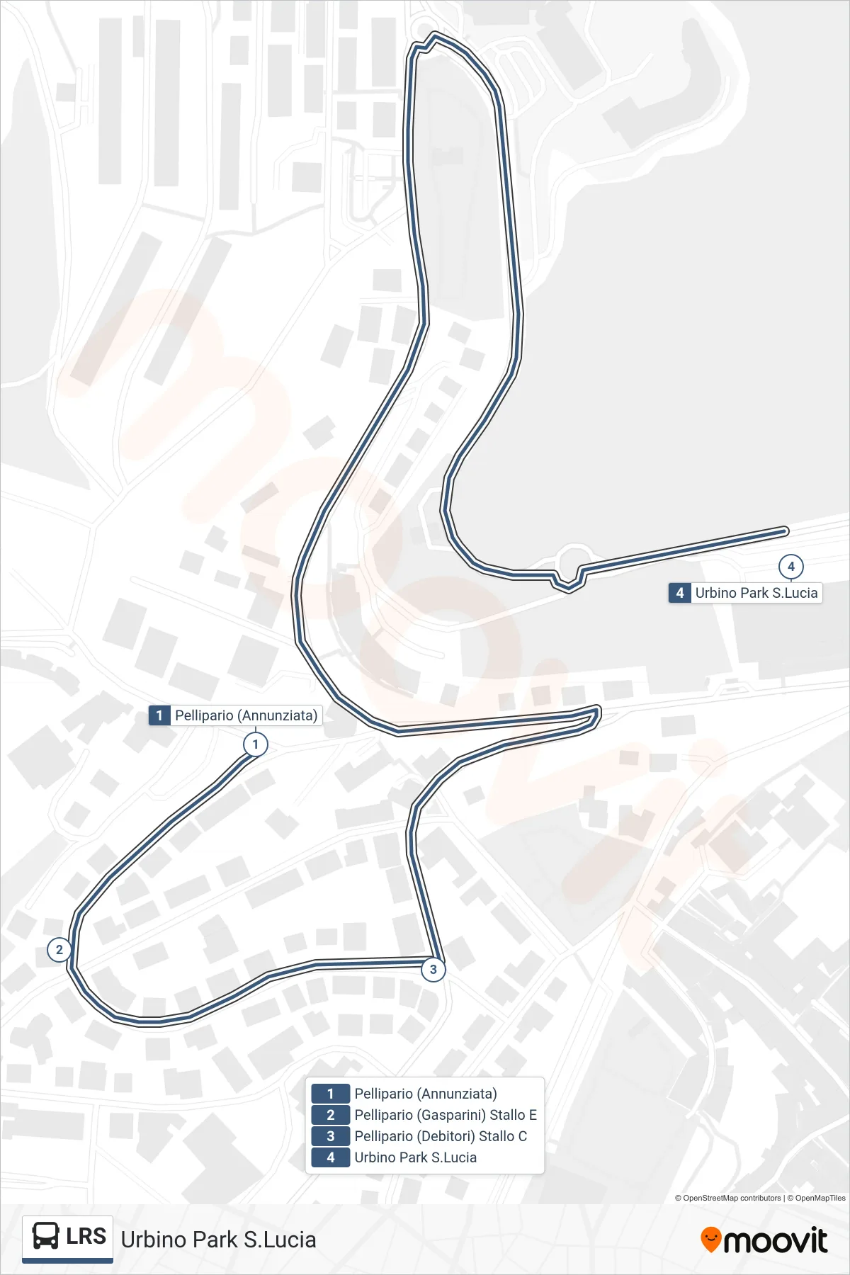 Linea LRS  bus (Urbino Park S.Lucia) - Percorsi e fermate sulla mappa