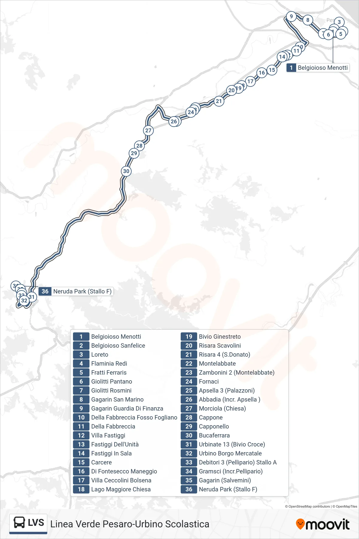 Linea LVS bus (Neruda Park (Stallo F)) - Percorsi e fermate sulla mappa
