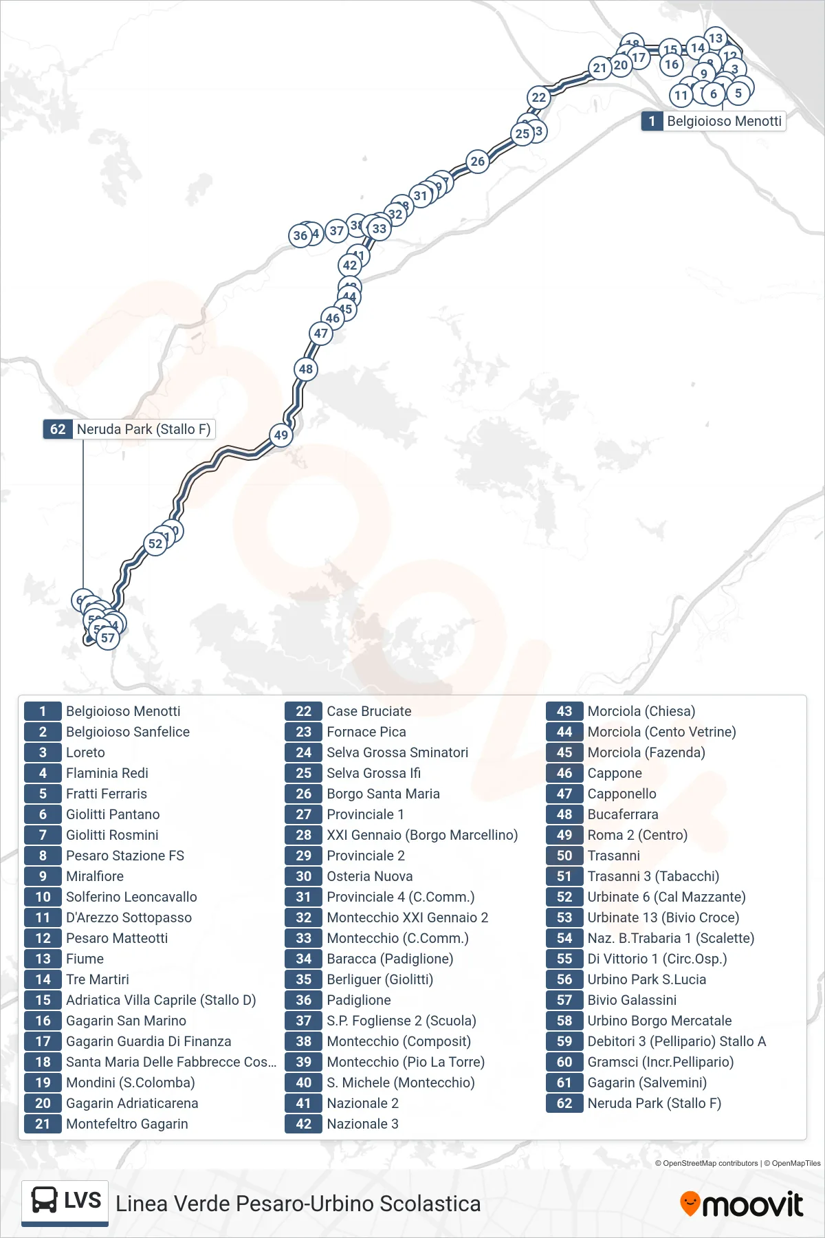 Linea LVS  bus (Neruda Park (Stallo F)) - Percorsi e fermate sulla mappa