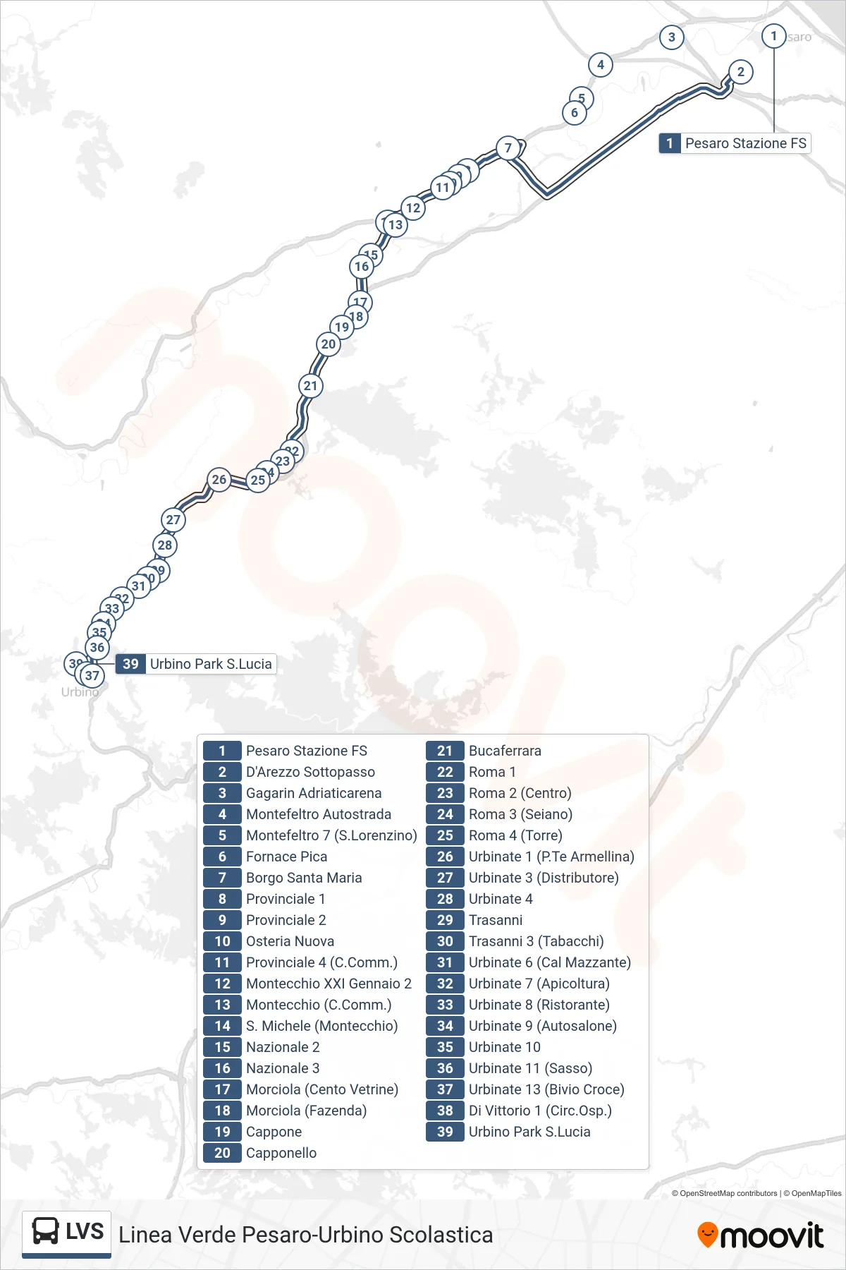 Linea LVS  bus (Urbino Park S.Lucia) - Percorsi e fermate sulla mappa