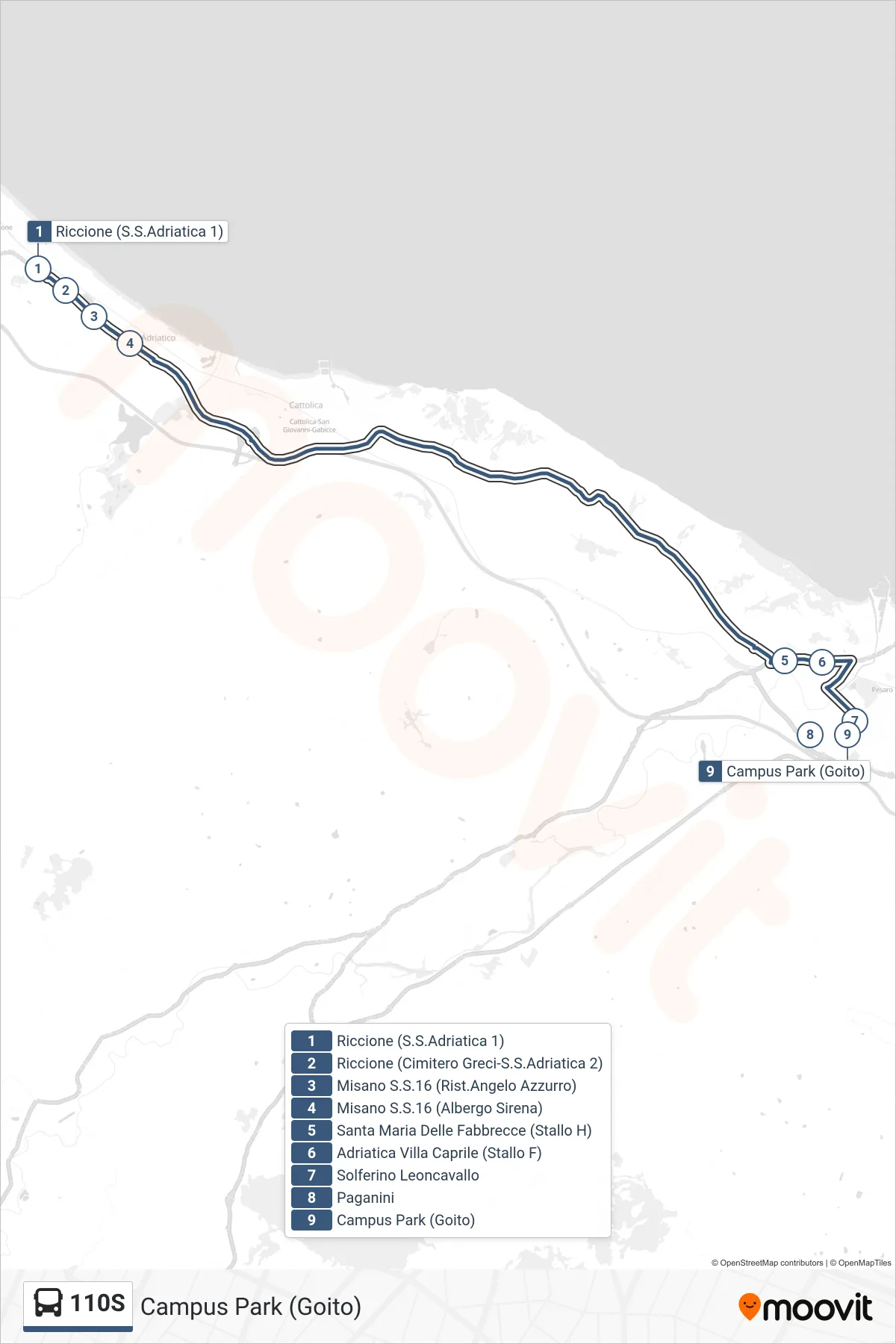 Linea 110S bus (Campus Park (Goito)) - Percorsi e fermate sulla mappa