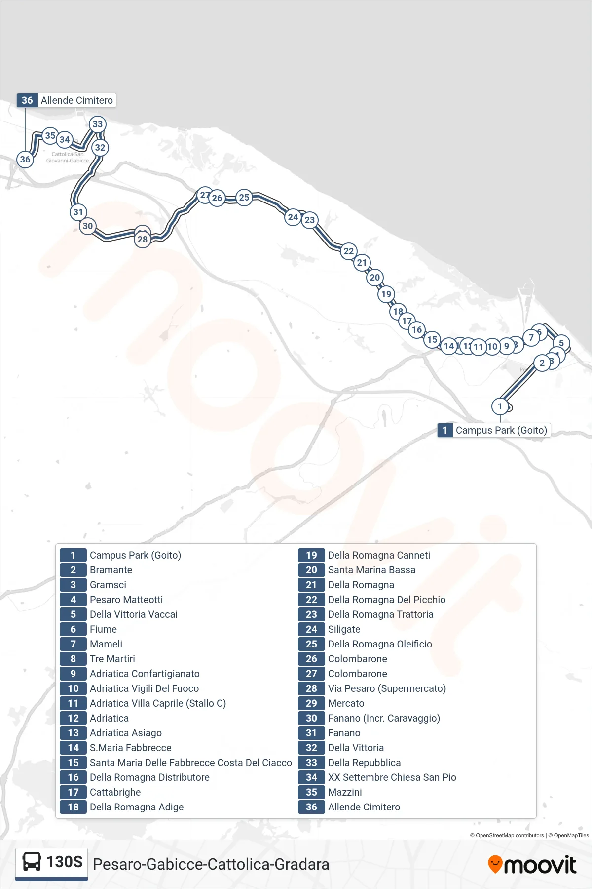 Linea 130S  bus (Allende Cimitero) - Percorsi e fermate sulla mappa