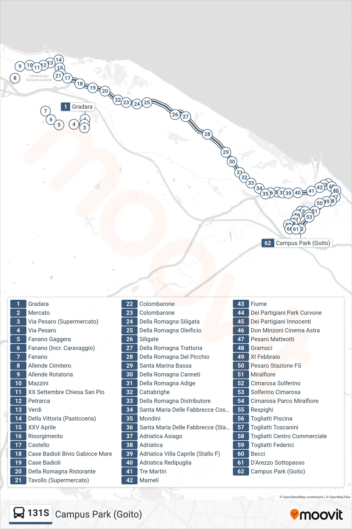 Linea 131S  bus (Campus Park (Goito)) - Percorsi e fermate sulla mappa
