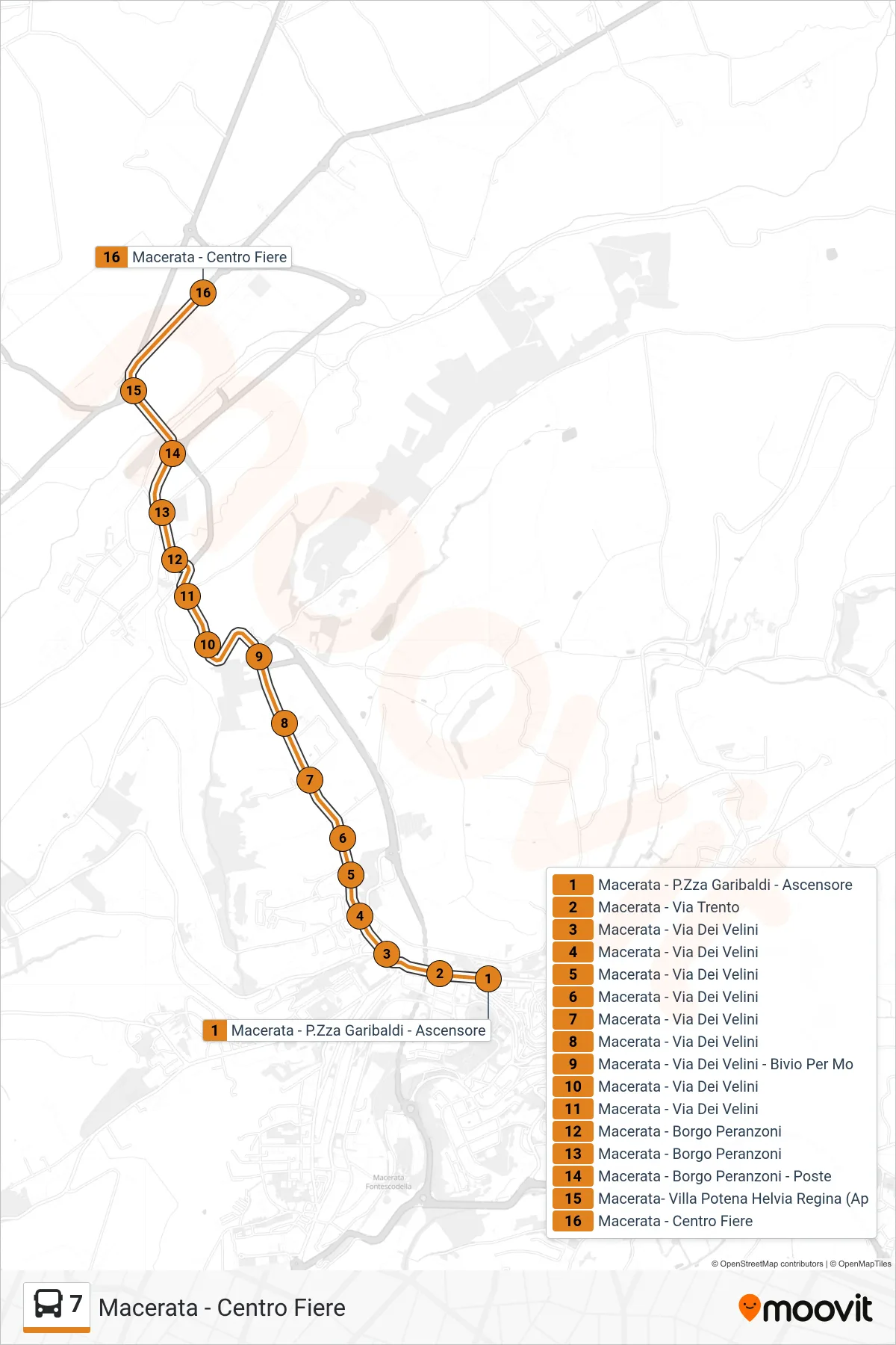 Linea 7 bus (Macerata - Centro Fiere) - Percorsi e fermate sulla mappa