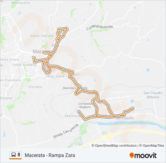 Linea 8 orari fermate e mappe Macerata Rampa Zara Aggiornato