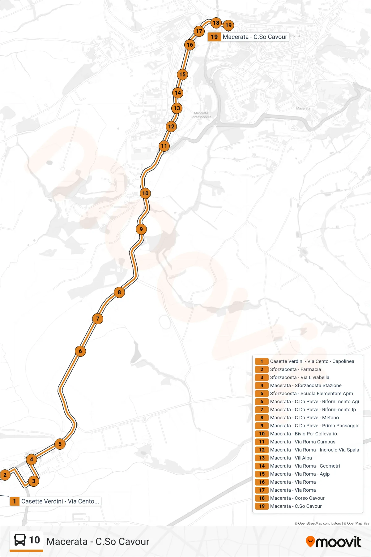 Linea 10  bus (Macerata - C.So Cavour) - Percorsi e fermate sulla mappa