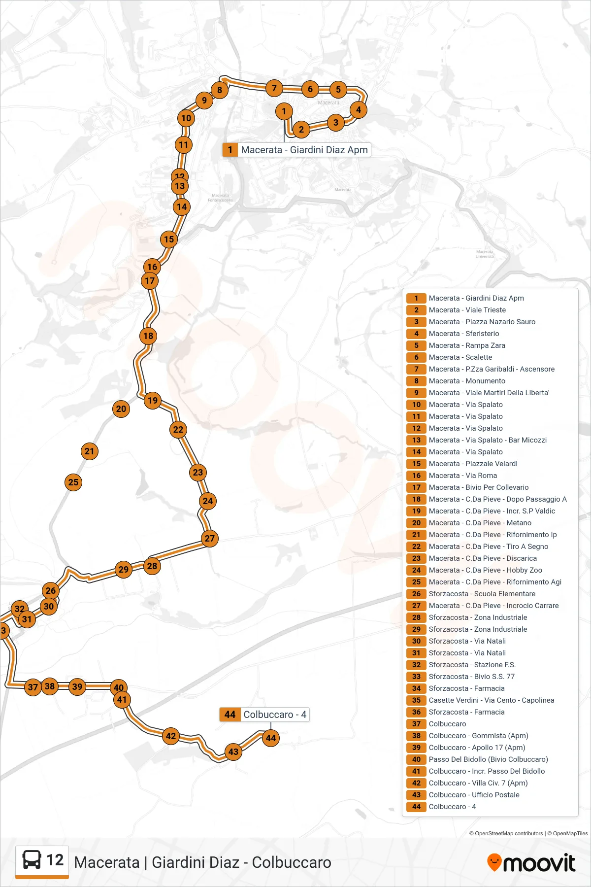 Linea 12 bus (Colbuccaro - 4) - Percorsi e fermate sulla mappa