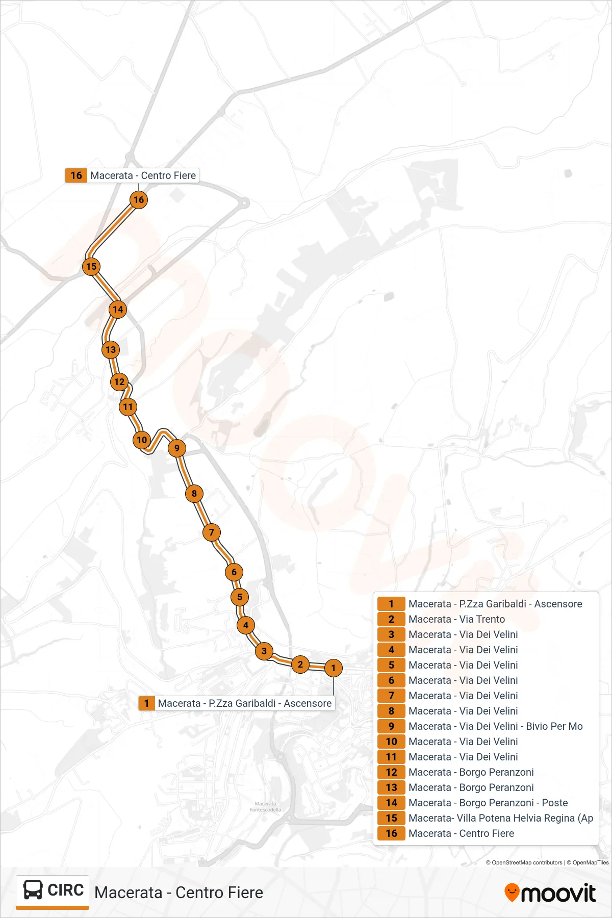 Linea CIRC  bus (Macerata - Centro Fiere) - Percorsi e fermate sulla mappa