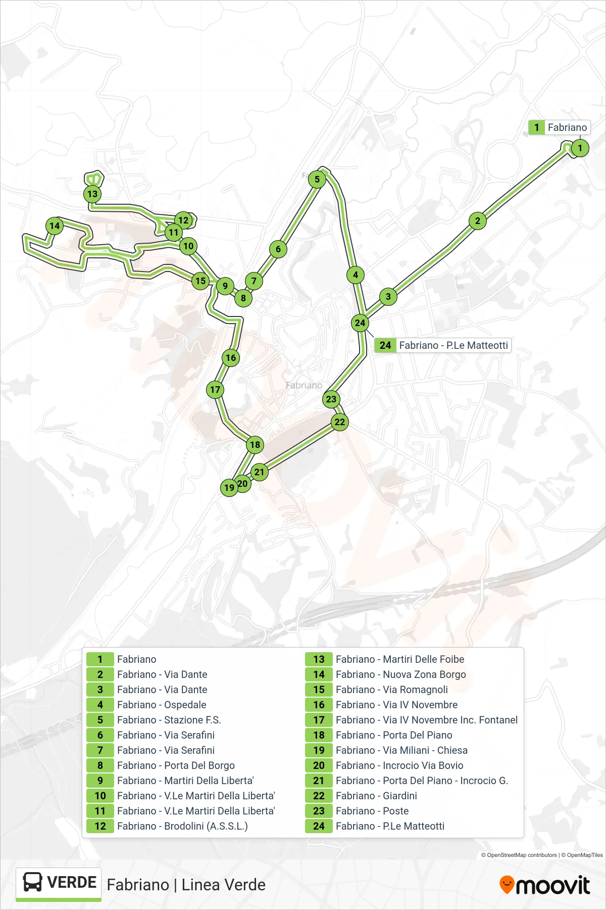 Linea VERDE bus (Fabriano - P.Le Matteotti) - Percorsi e fermate sulla mappa