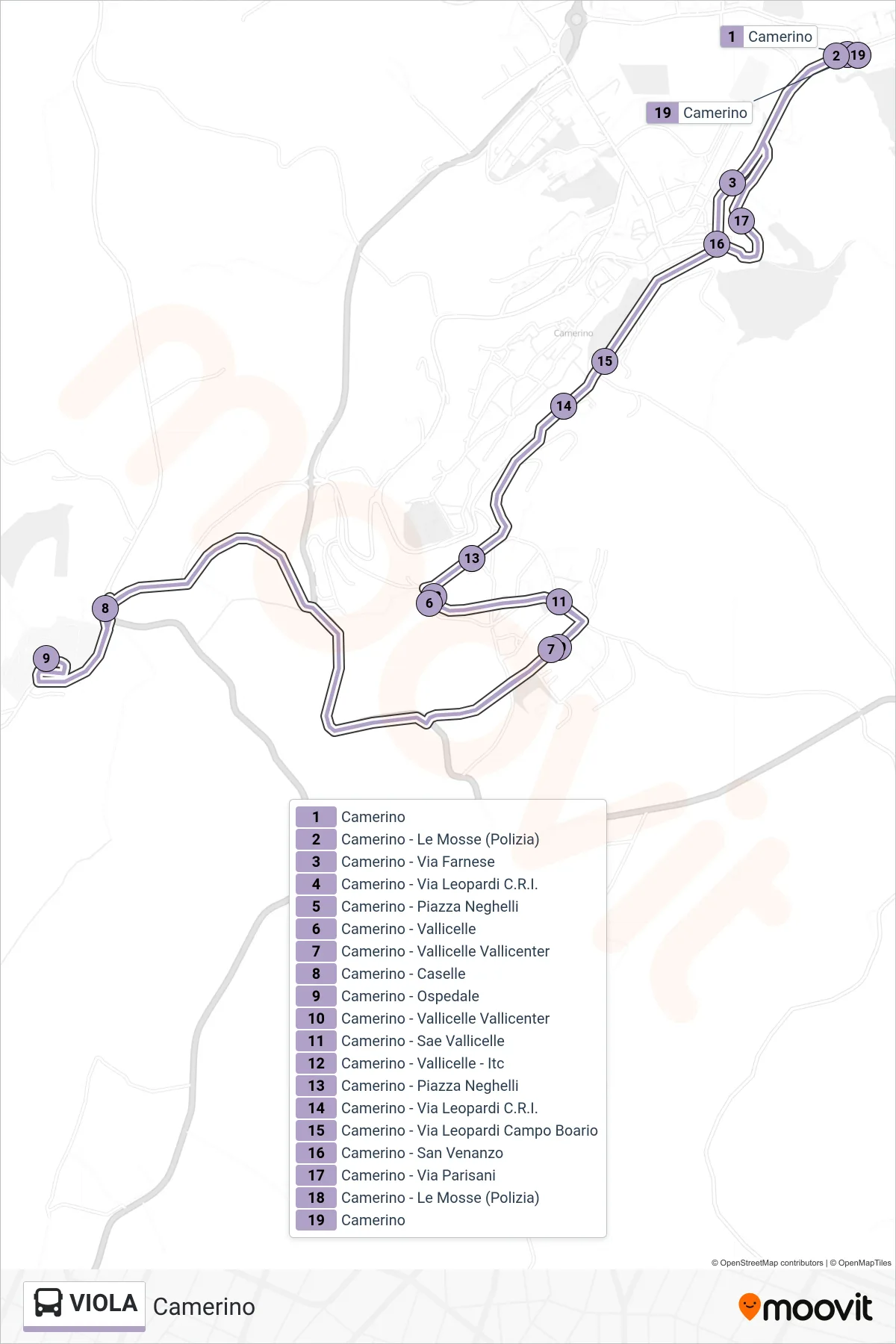 Linea VIOLA bus (Camerino) - Percorsi e fermate sulla mappa