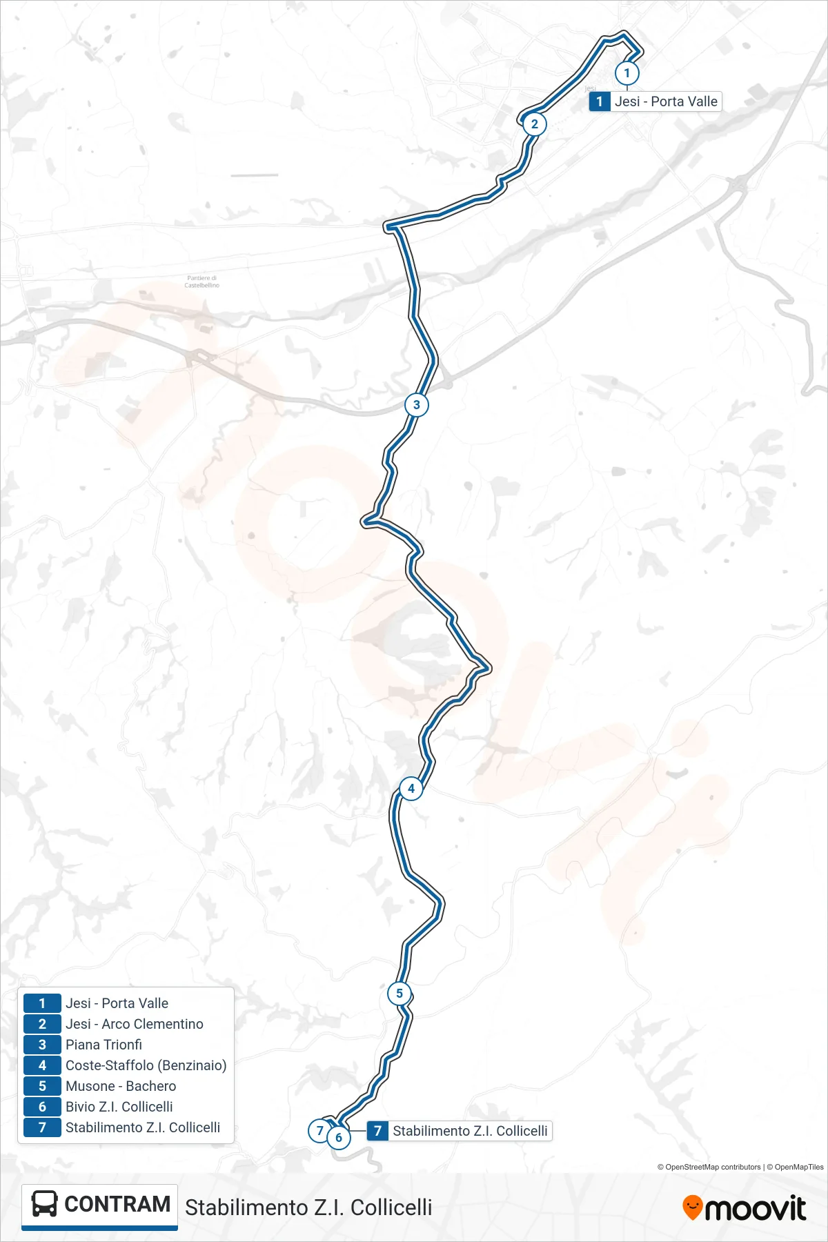 Linea CONTRAM bus (Stabilimento Z.I. Collicelli) - Percorsi e fermate sulla mappa