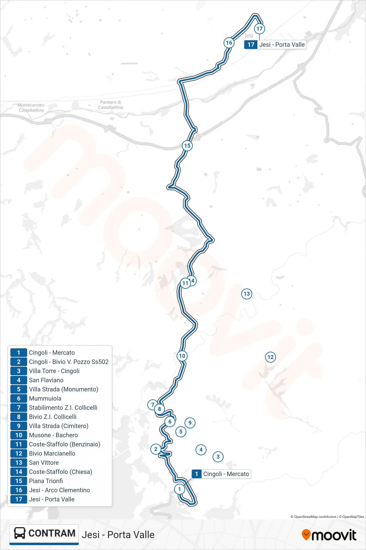 Linea CONTRAM bus (Jesi - Porta Valle) - Percorsi e fermate sulla mappa