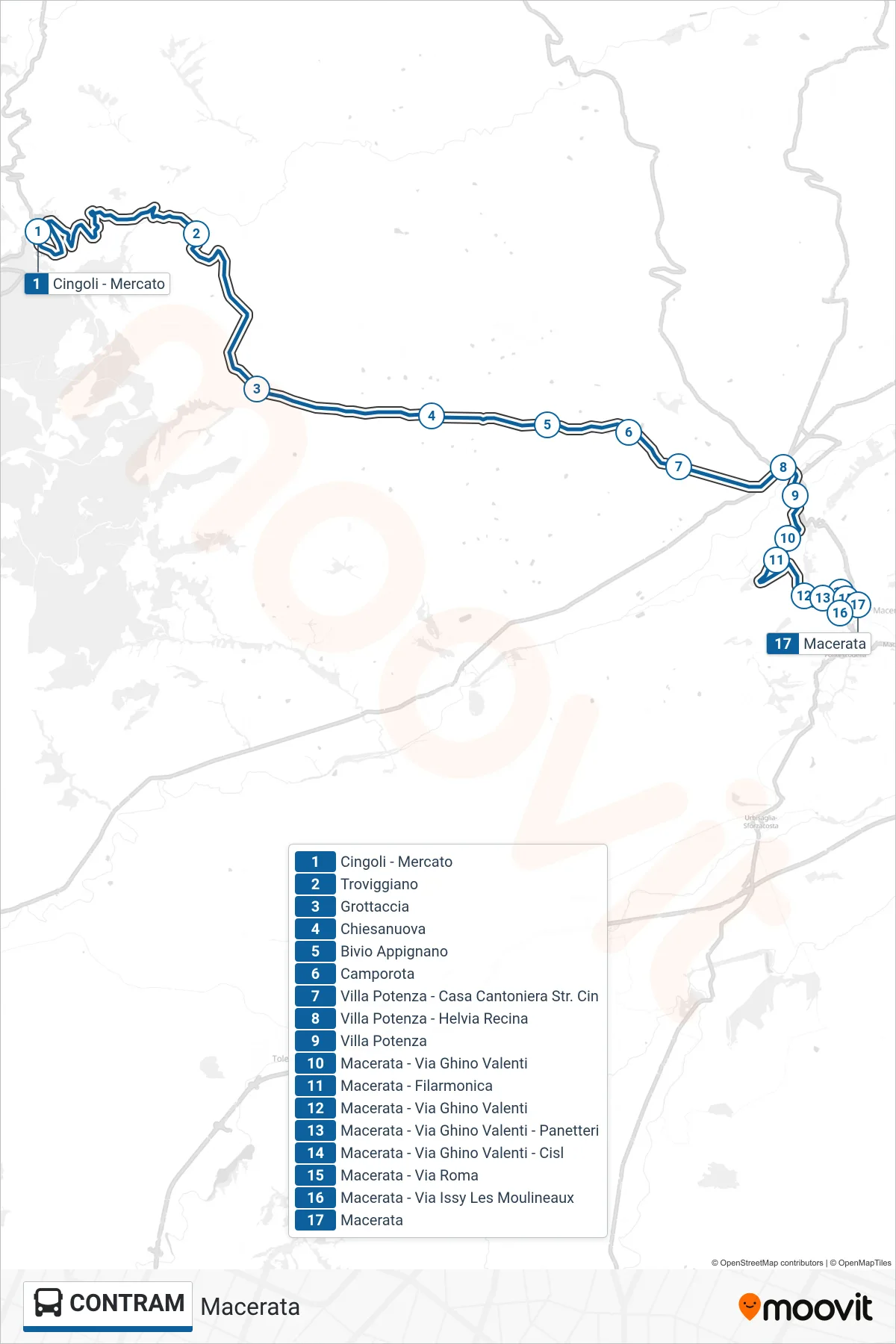 Linea CONTRAM bus (Macerata) - Percorsi e fermate sulla mappa