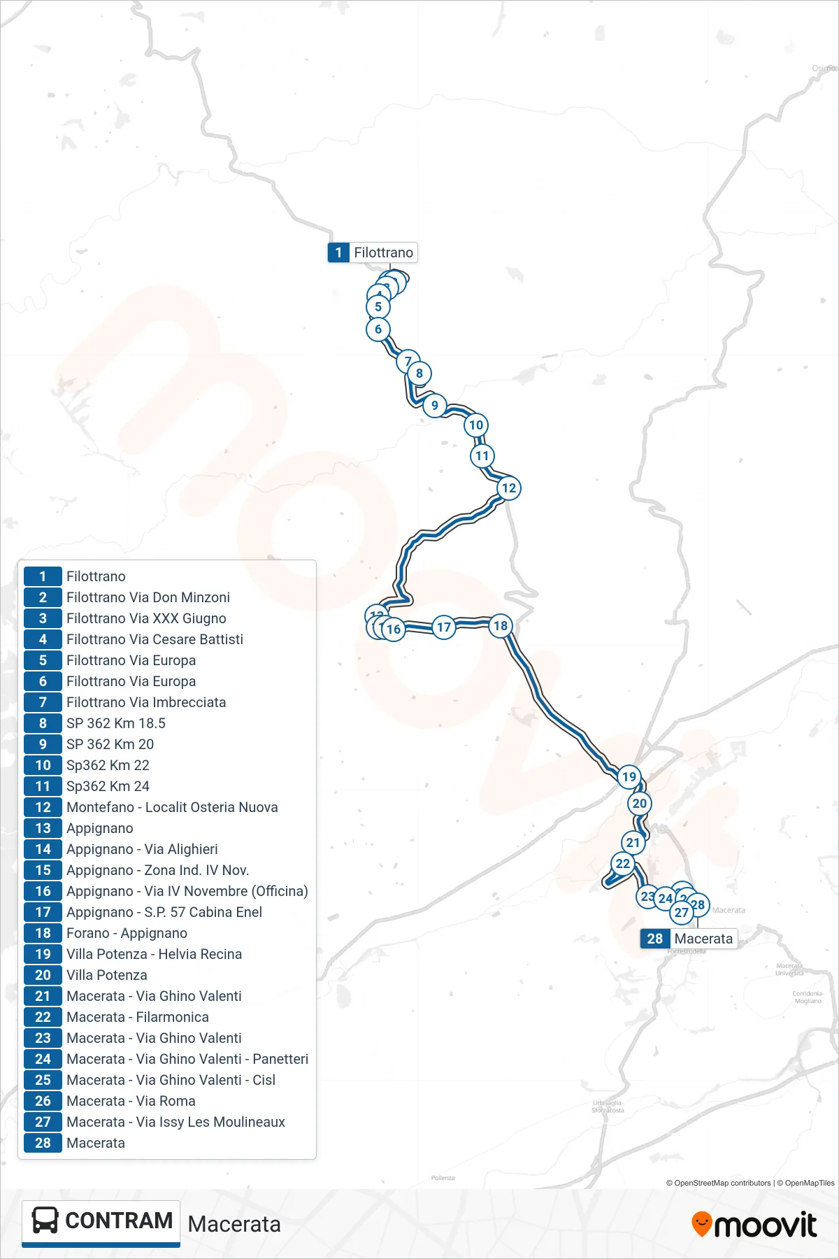 Linea CONTRAM bus (Macerata) - Percorsi e fermate sulla mappa