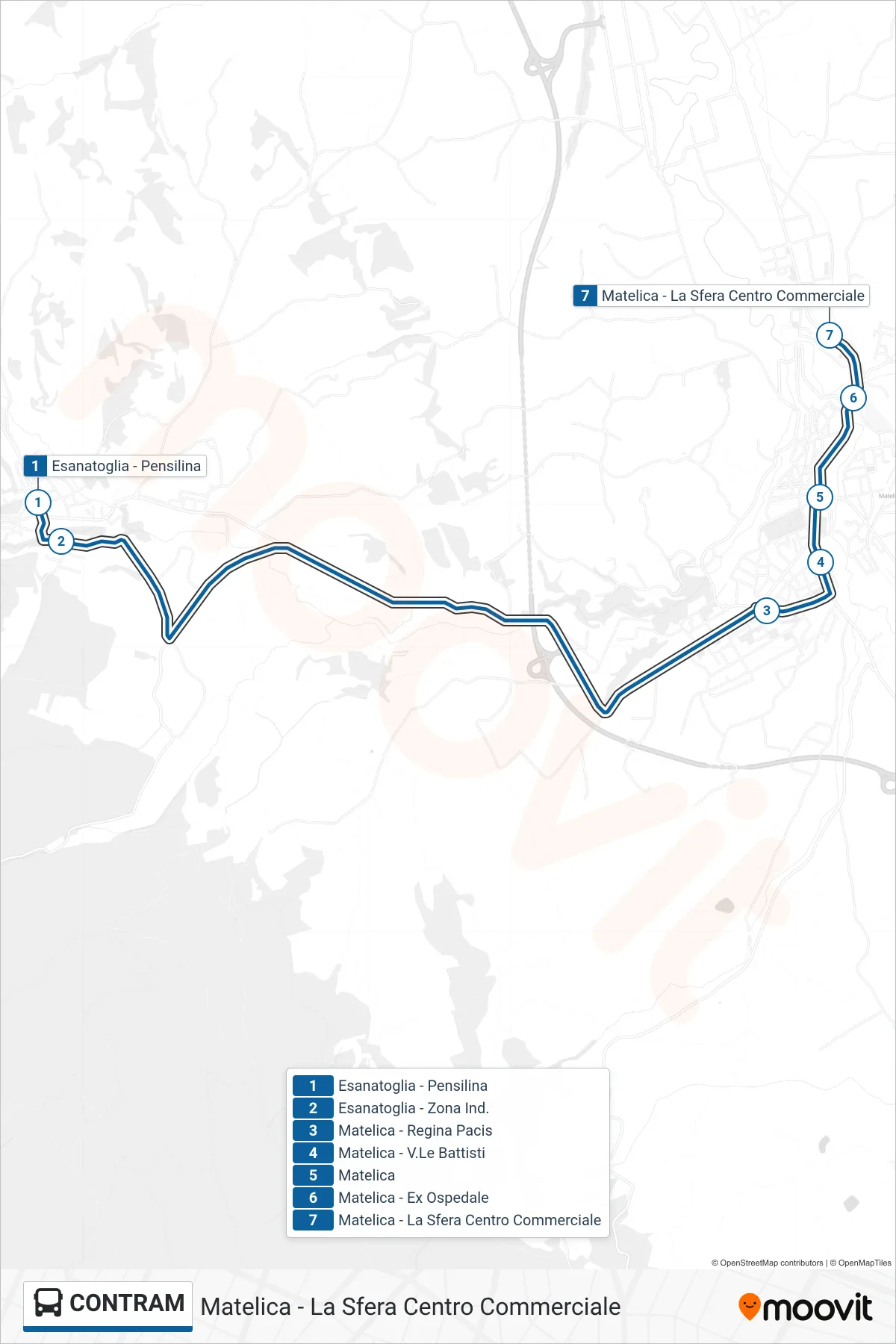 Linea CONTRAM  bus (Matelica - La Sfera Centro Commerciale) - Percorsi e fermate sulla mappa