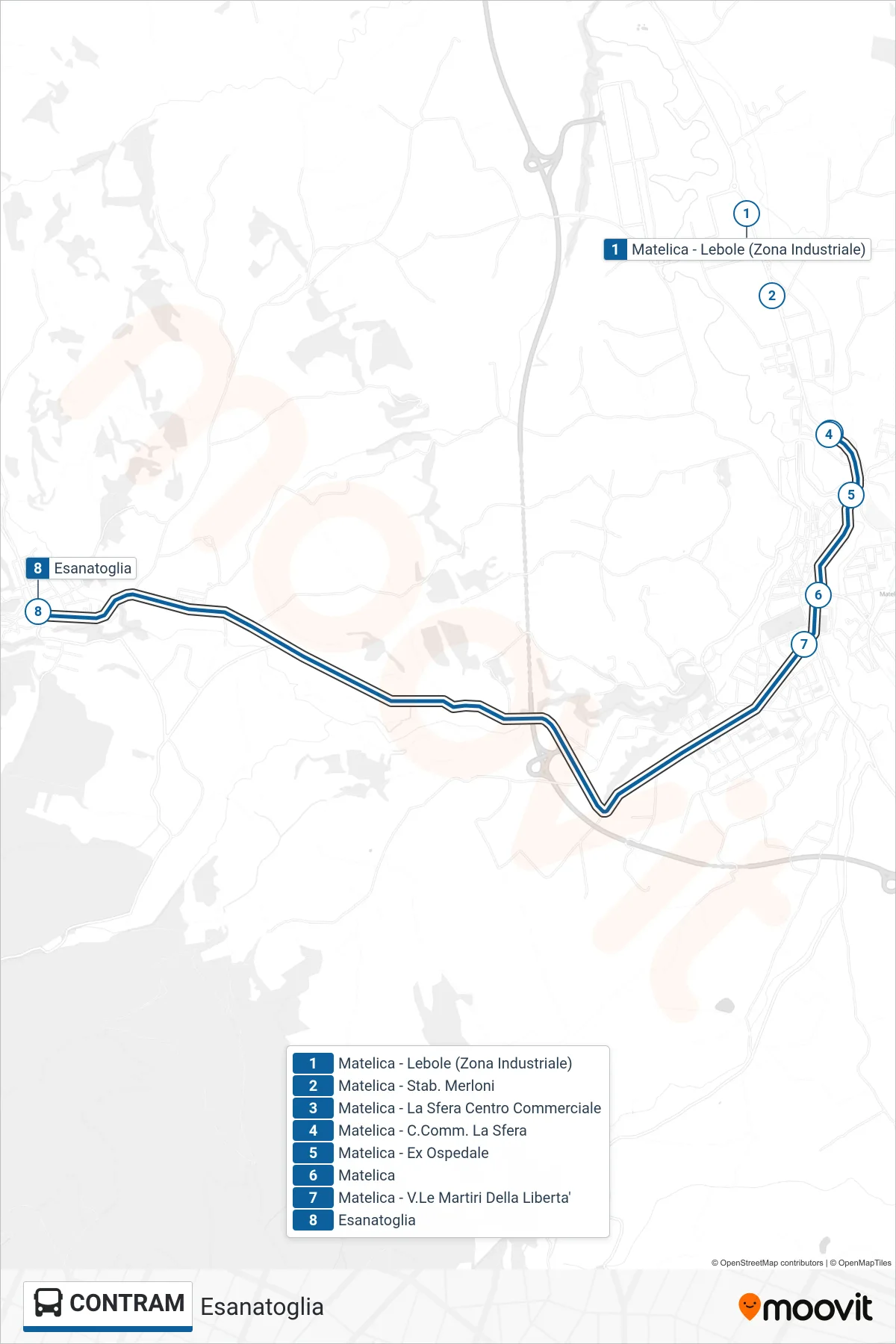 Linea CONTRAM  bus (Esanatoglia) - Percorsi e fermate sulla mappa
