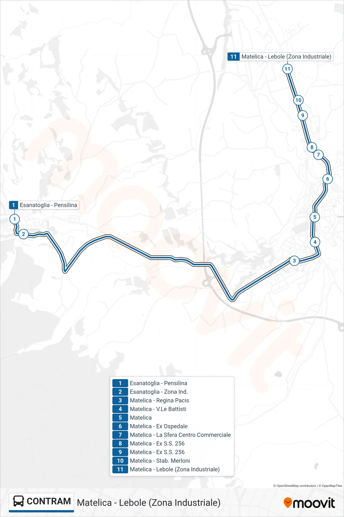 Linea CONTRAM bus (Matelica - Lebole (Zona Industriale)) - Percorsi e fermate sulla mappa
