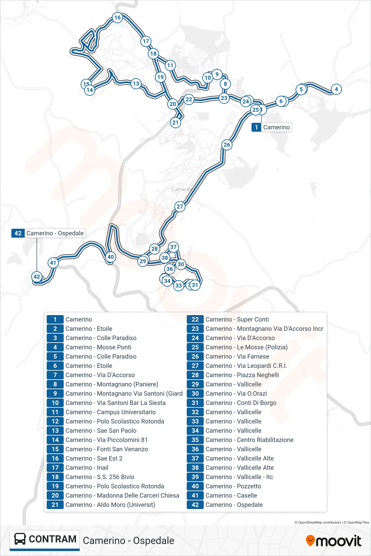 Linea CONTRAM bus (Camerino - Ospedale) - Percorsi e fermate sulla mappa
