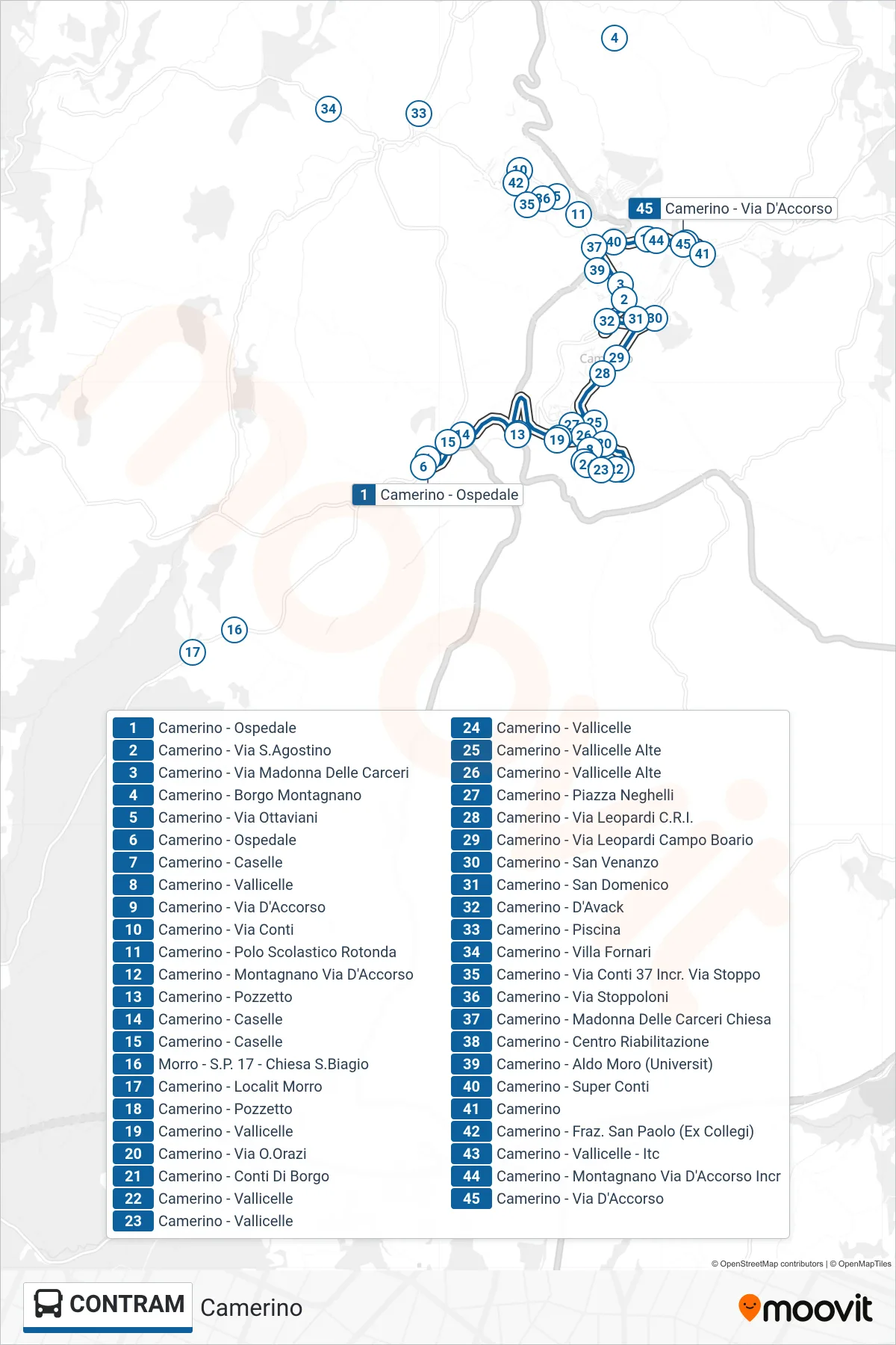 Linea CONTRAM bus (Camerino) - Percorsi e fermate sulla mappa