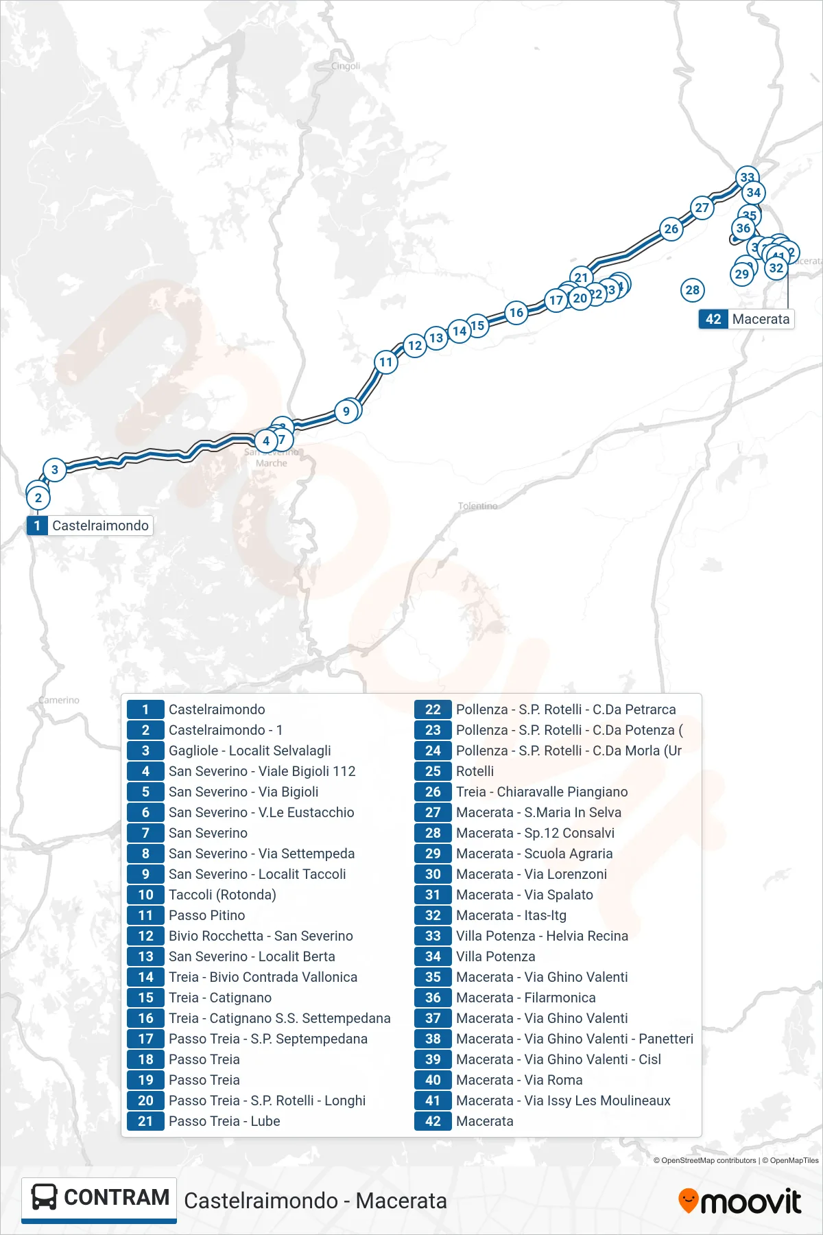 Linea CONTRAM  bus (Macerata) - Percorsi e fermate sulla mappa