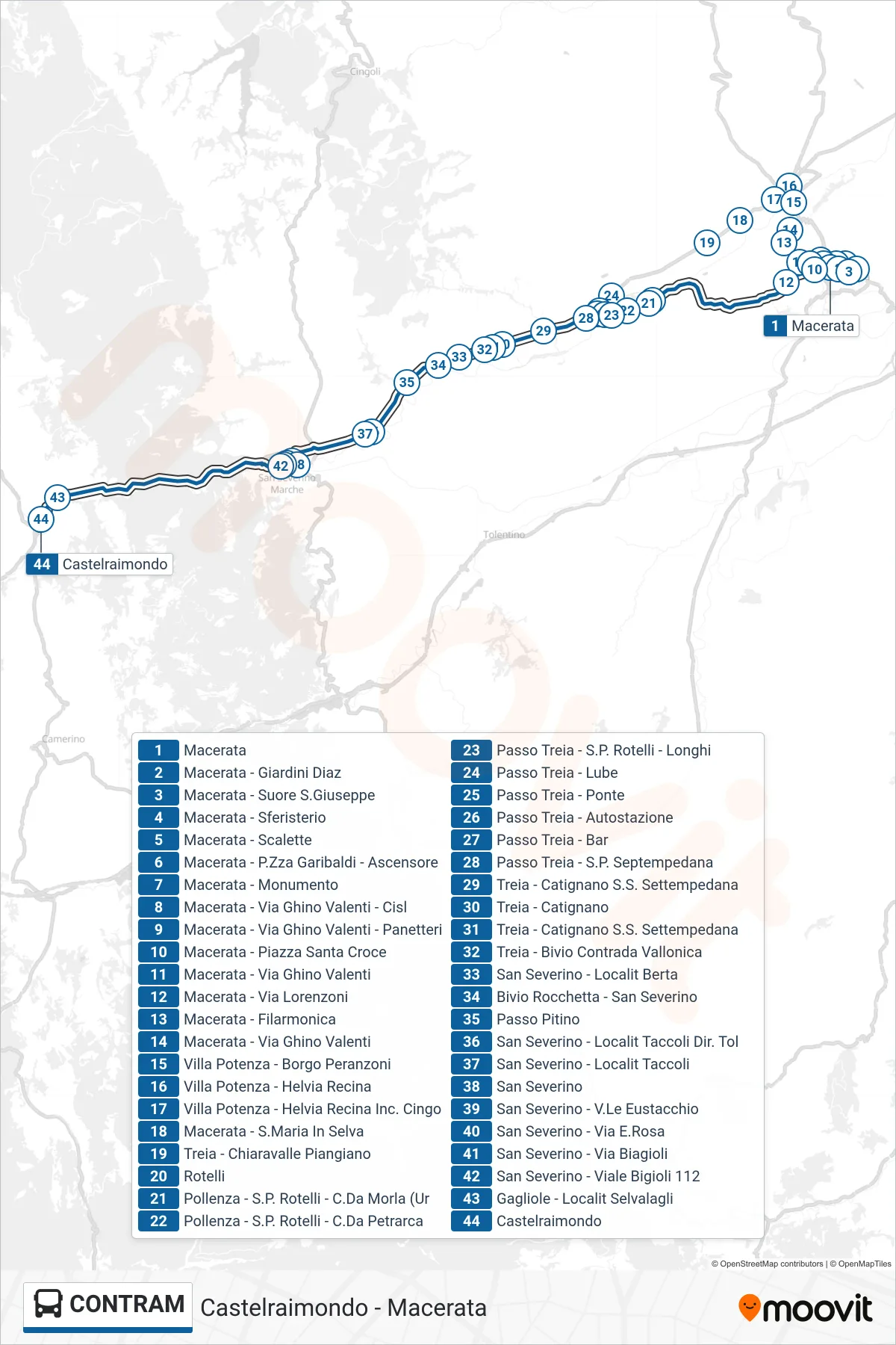 Linea CONTRAM bus (Castelraimondo) - Percorsi e fermate sulla mappa